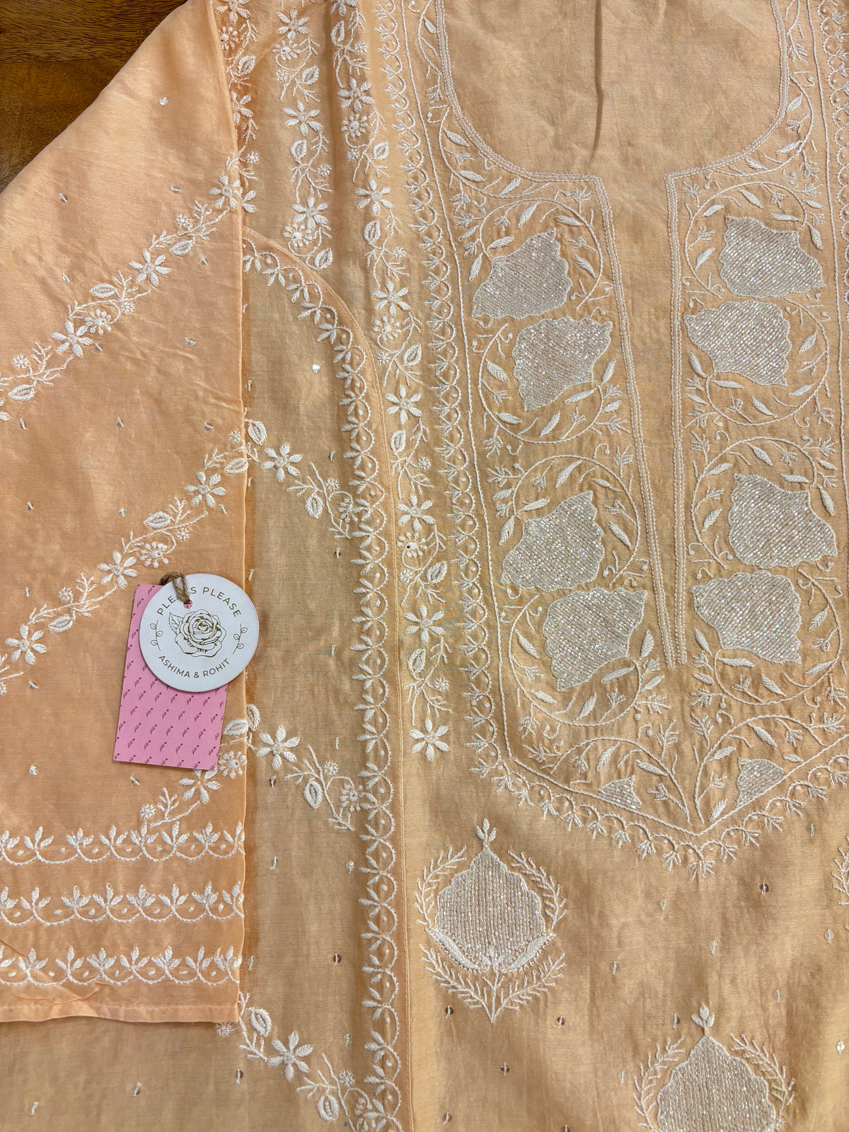 Gold Cream Chanderi Chikankari Kurta & Dupatta