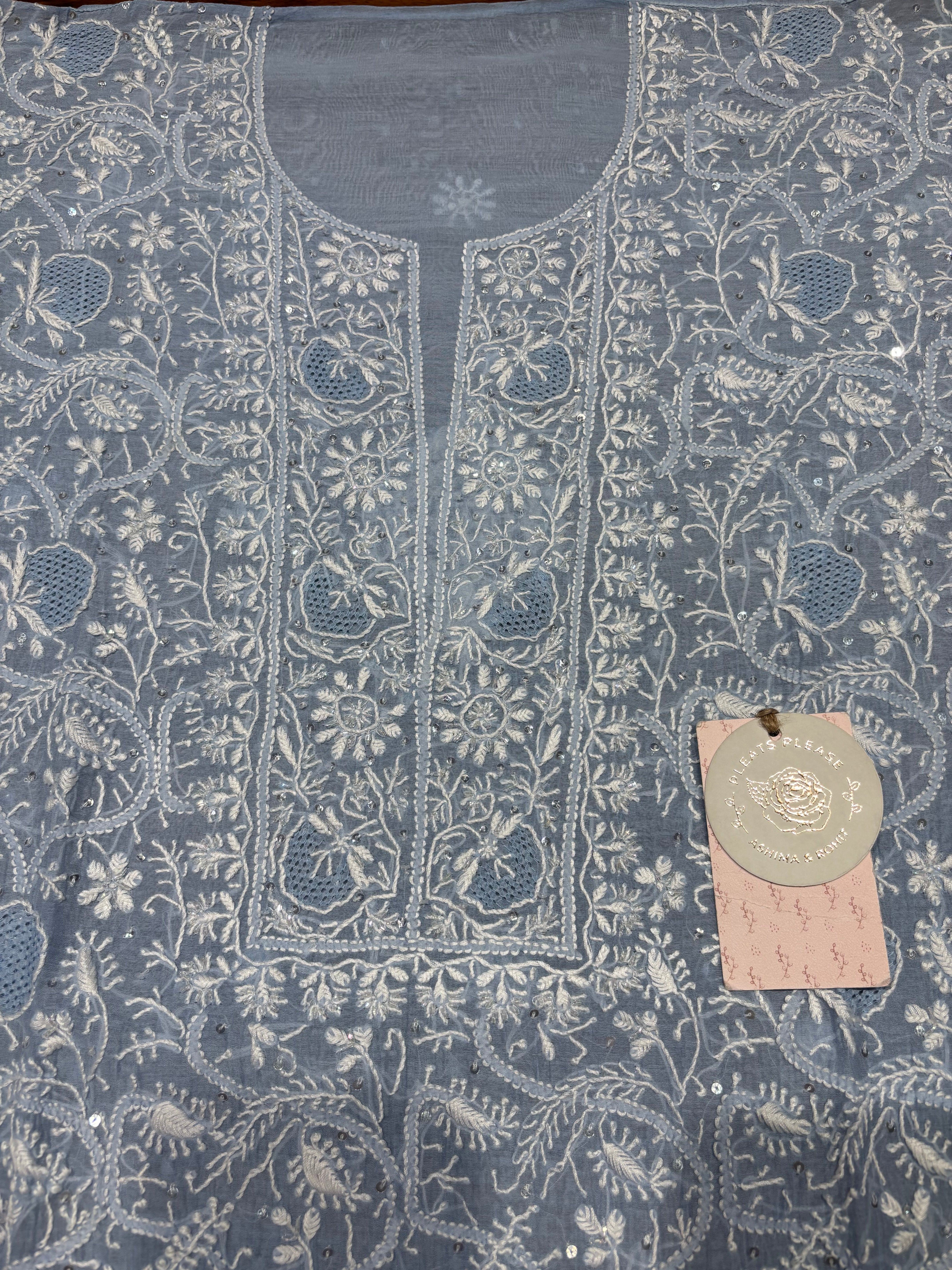 Powder Blue Chanderi Mul Chikankari Kurta & Dupatta Set
