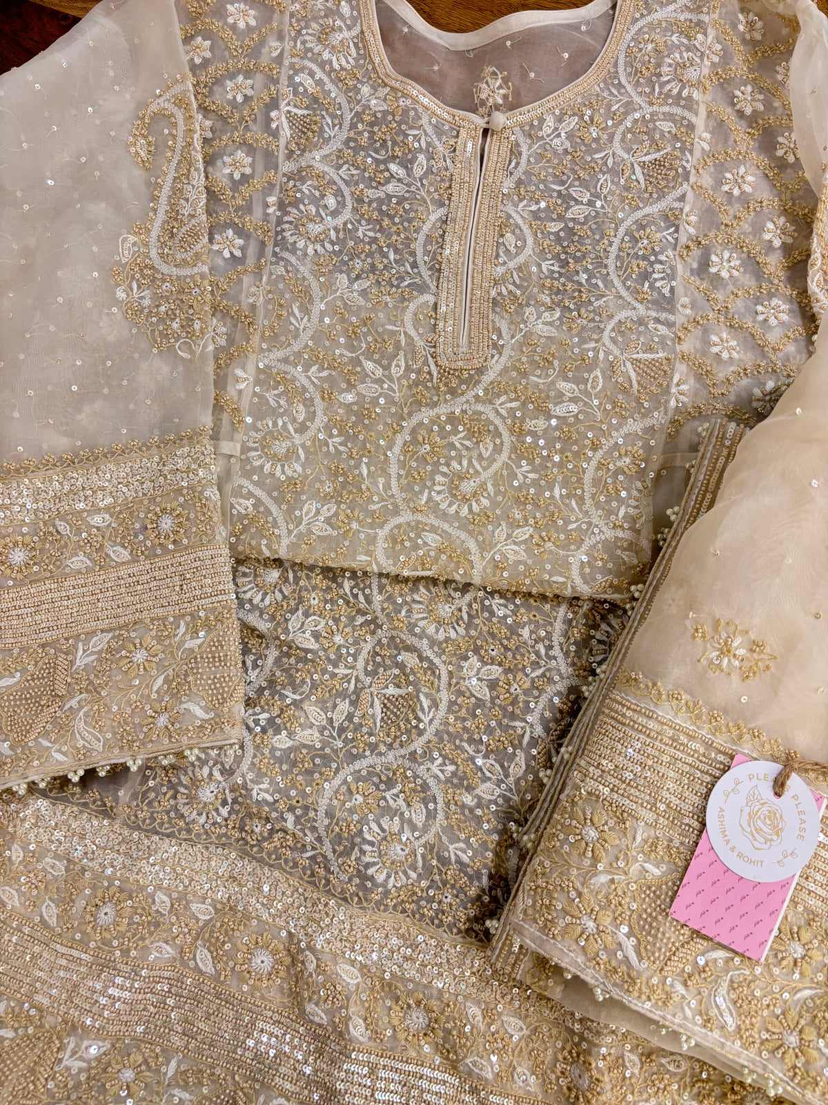 Ivory Pure & Premium Organza Chikankari Anarkali & Dupatta Set - Pleats PleaseChikankari