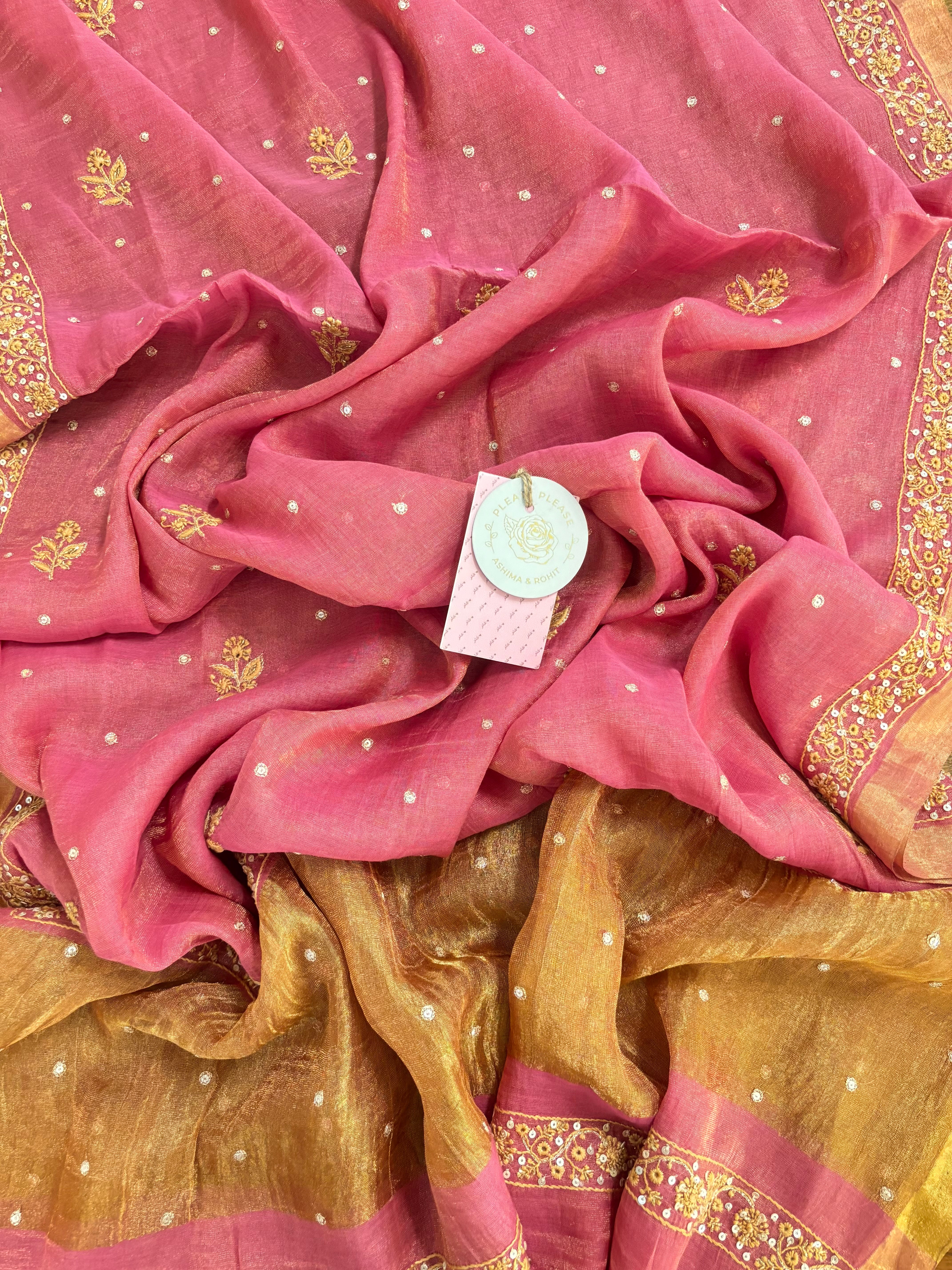 Rose Pink Pure & Premium Tissue Chikankari Kurta & Dupatta