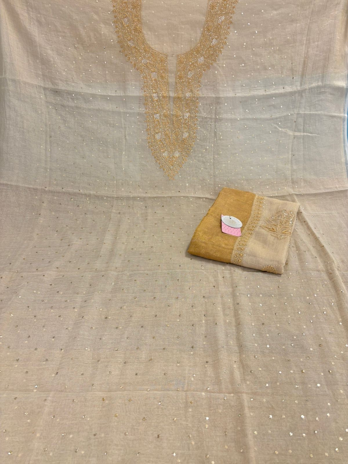 Dyeable Pure & Premium Tissue Chikankari Mukaish Kurta & Dupatta