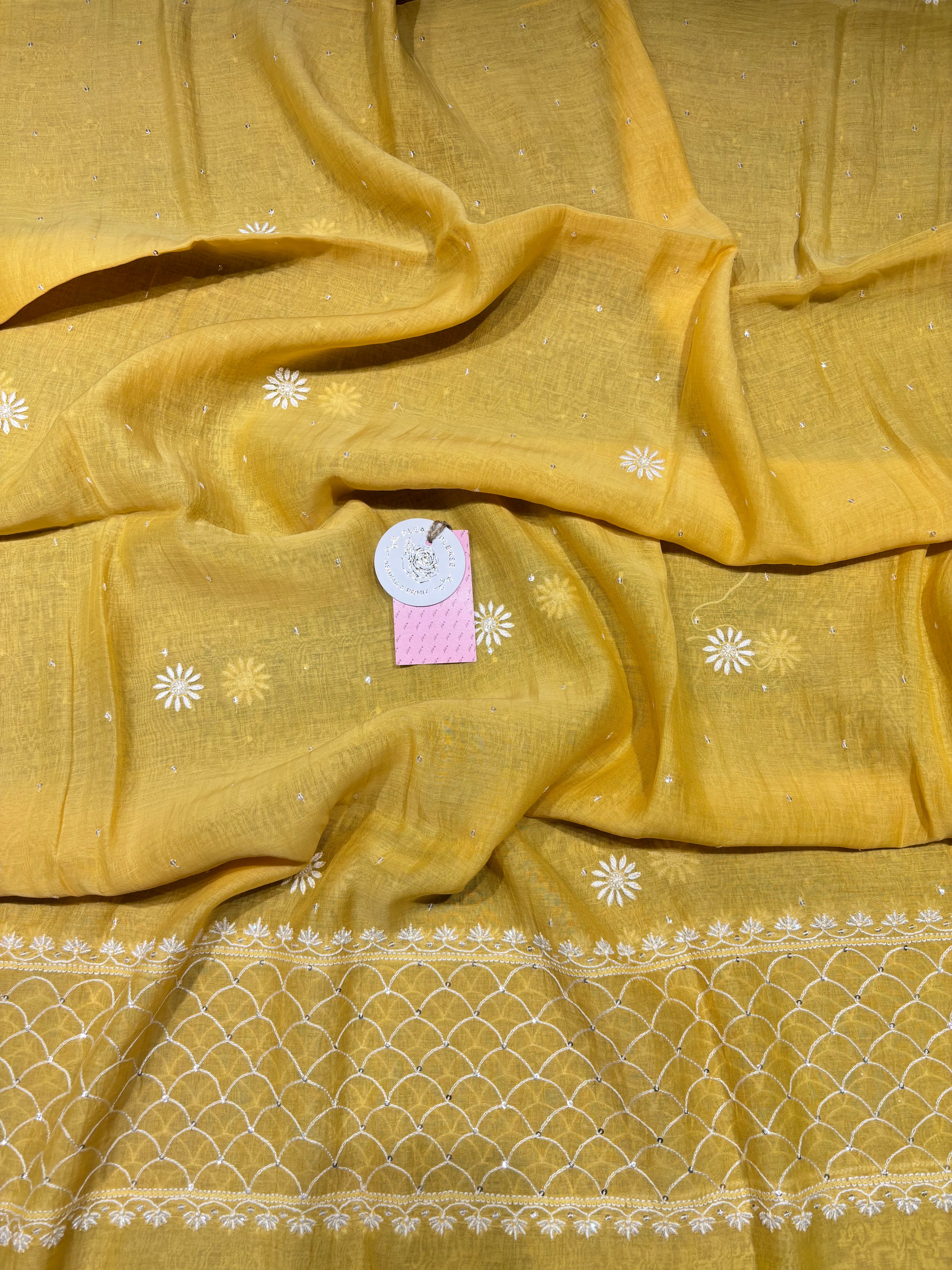 Yellow Chanderi Mul Chikankari Kurta & Dupatta Set