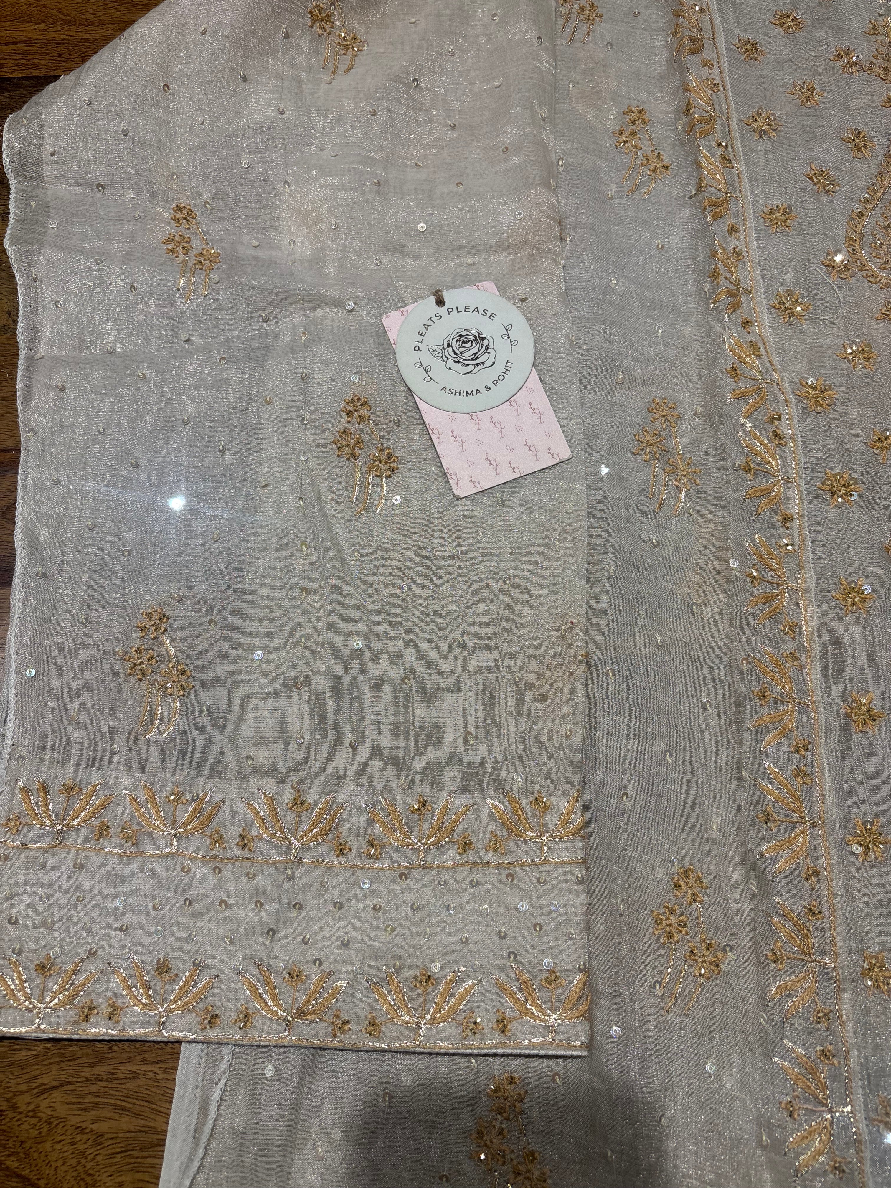 Dyeable Pure & Premium Silver Tissue Chikankari Kurta & Dupatta Set
