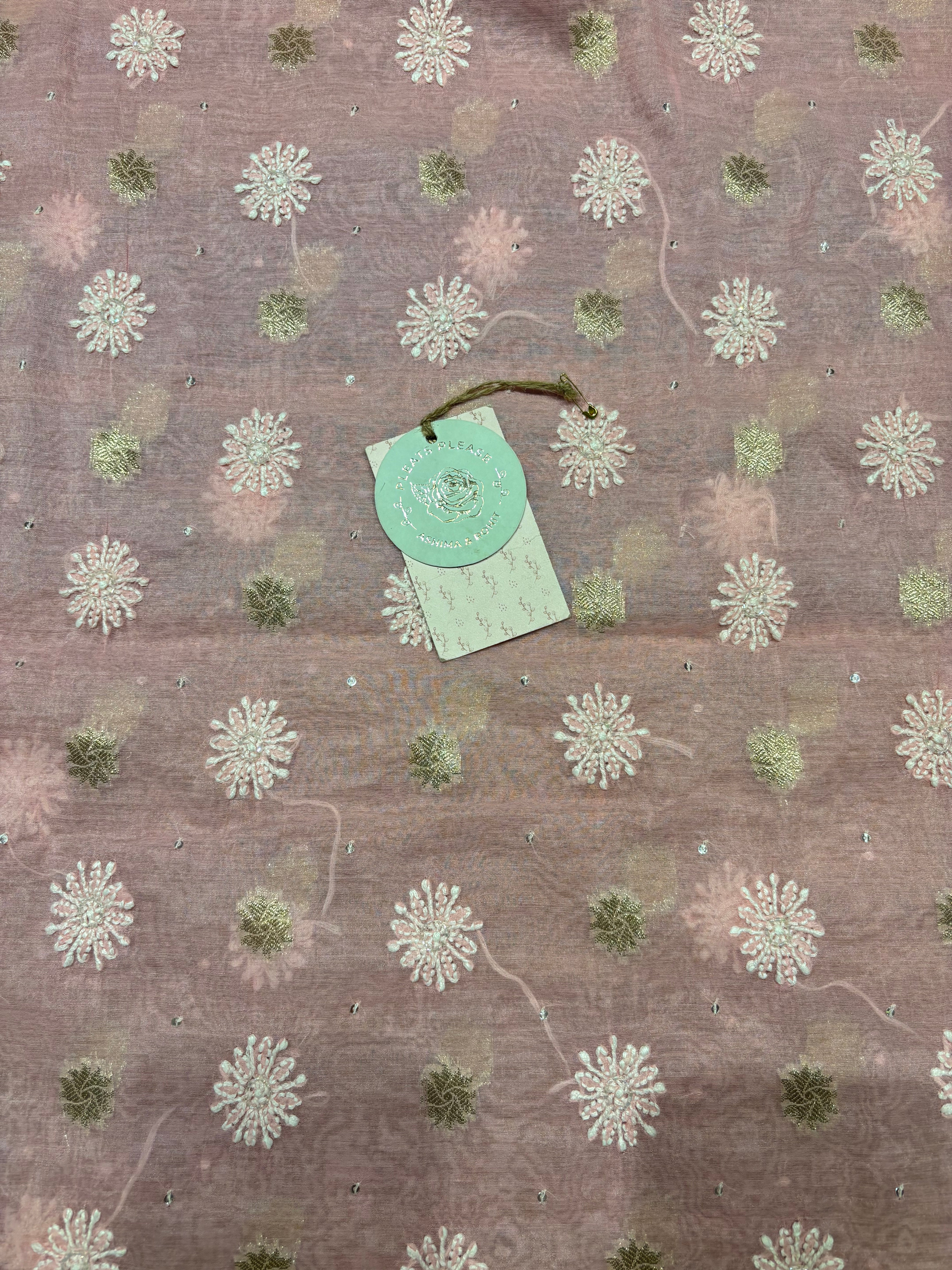 Pink Chanderi Silk Chikankari Kurta & Dupatta Fabric