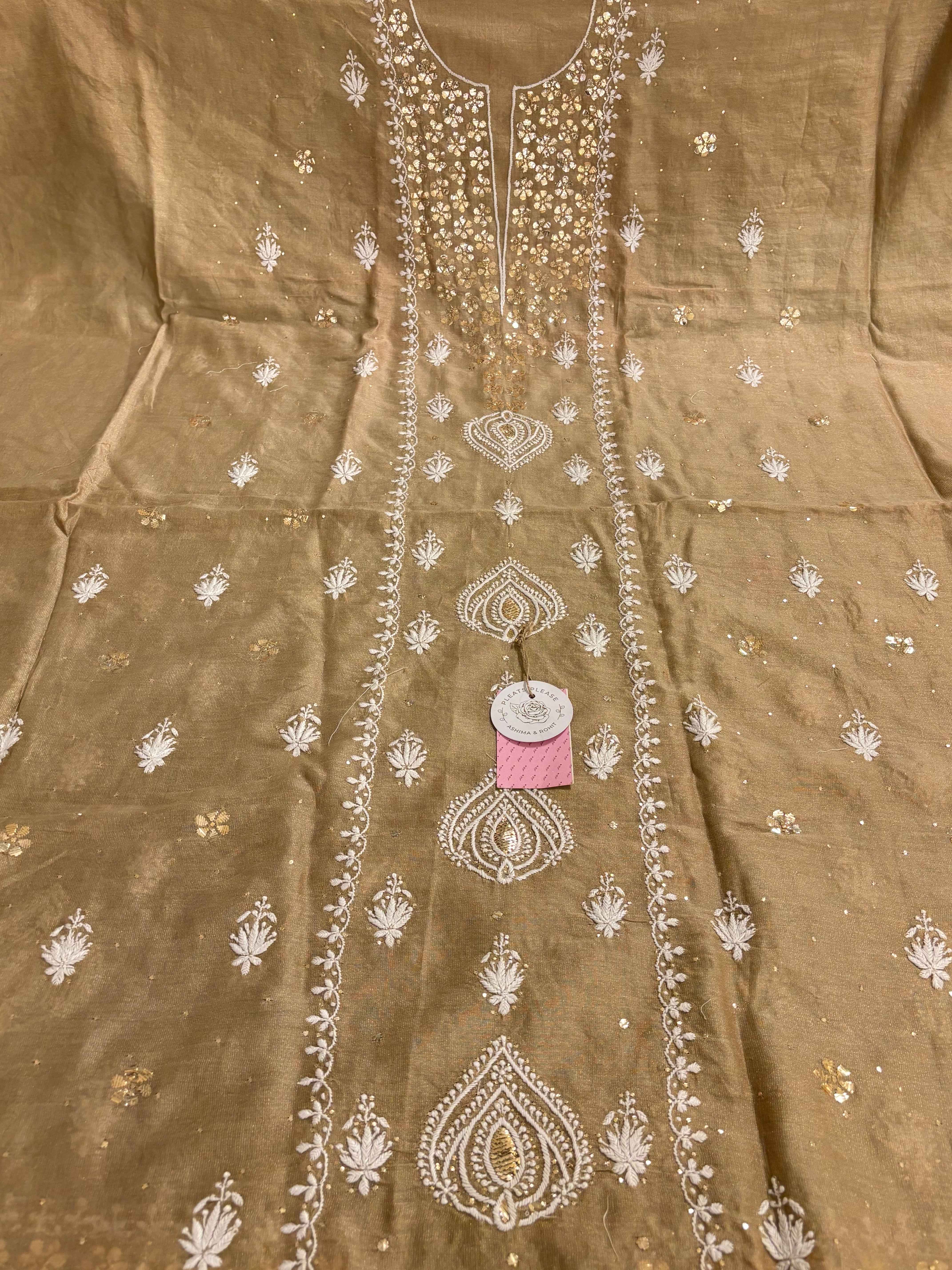 Brown Tissue Chikankari Mukaish Kurta Dupatta Set
