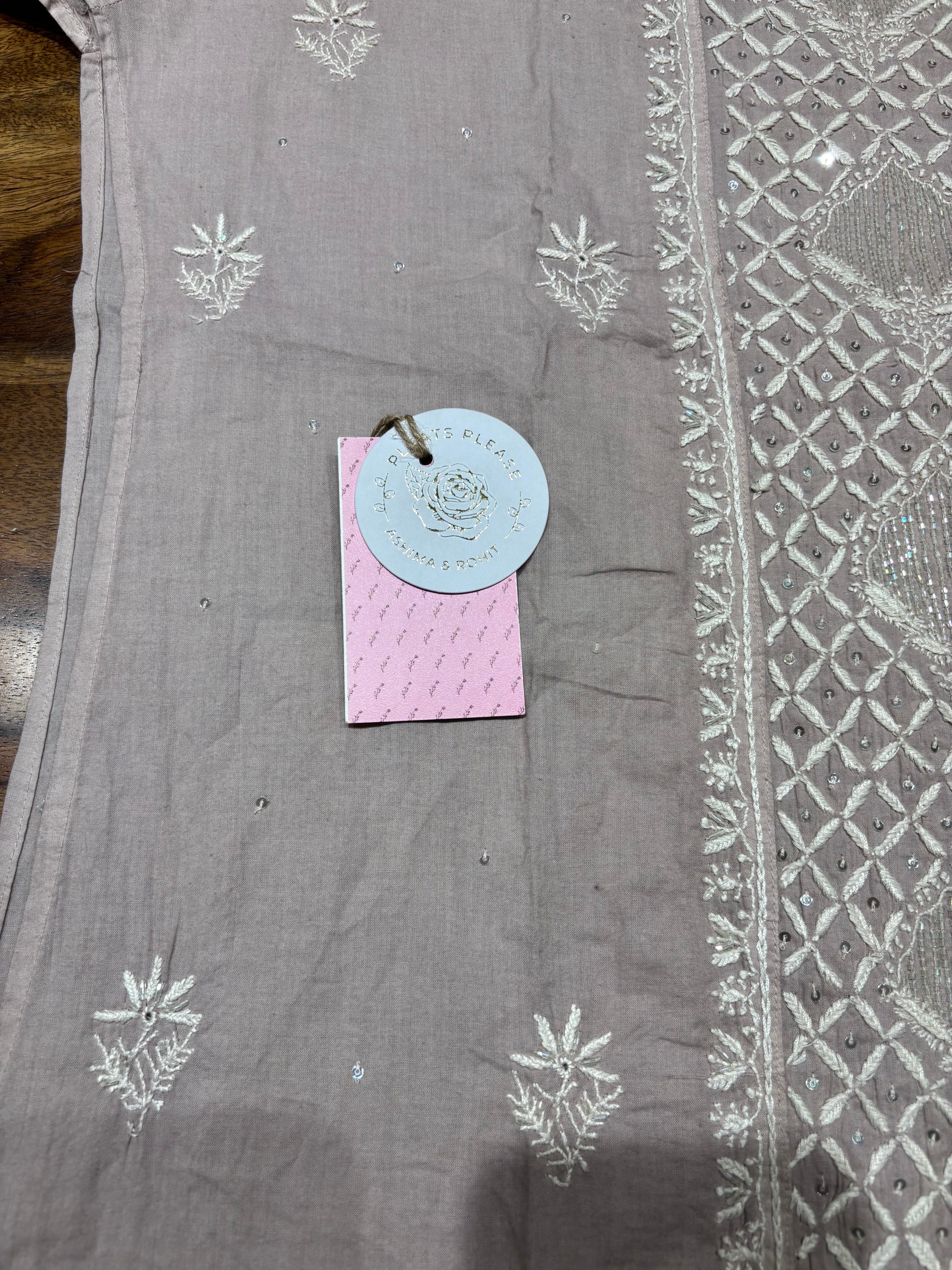 Mauvish Pink Mulmul Chikankari Kurta