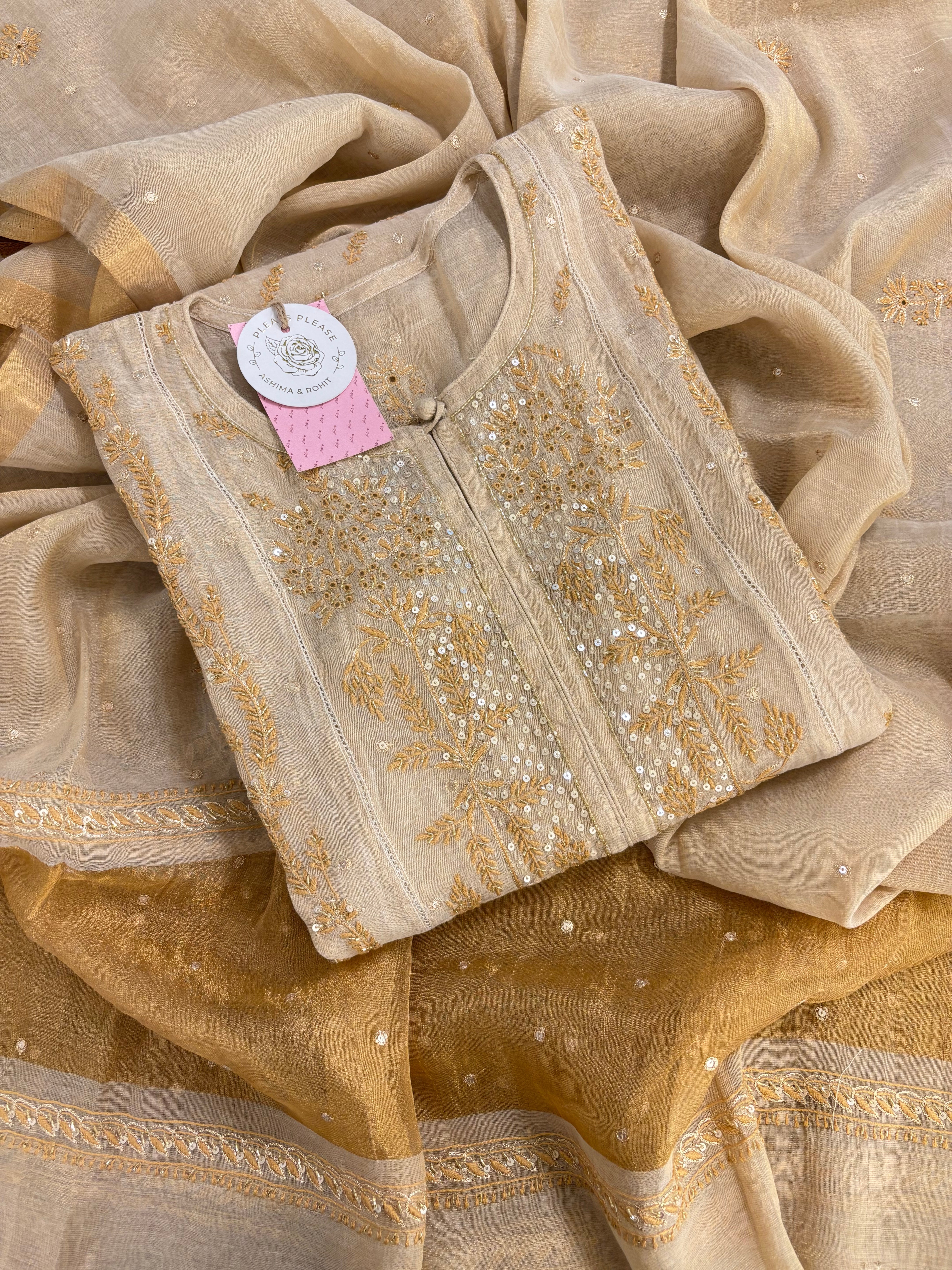 Dyeable Pure & Premium Tissue Chikankari Kurta & Dupatta