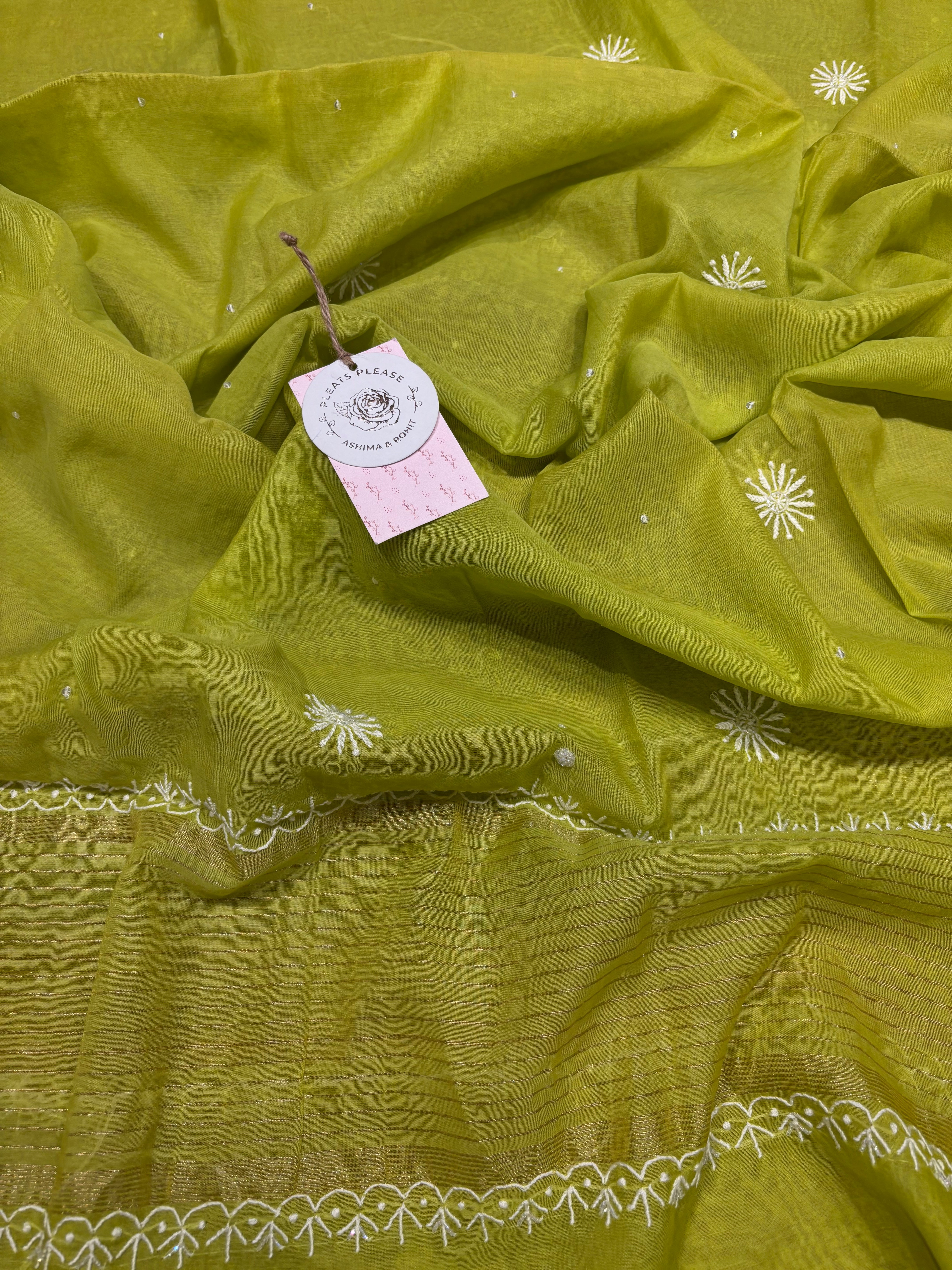 Green Apple Mist Chanderi Mul Chikankari Anarkali And Dupatta Set