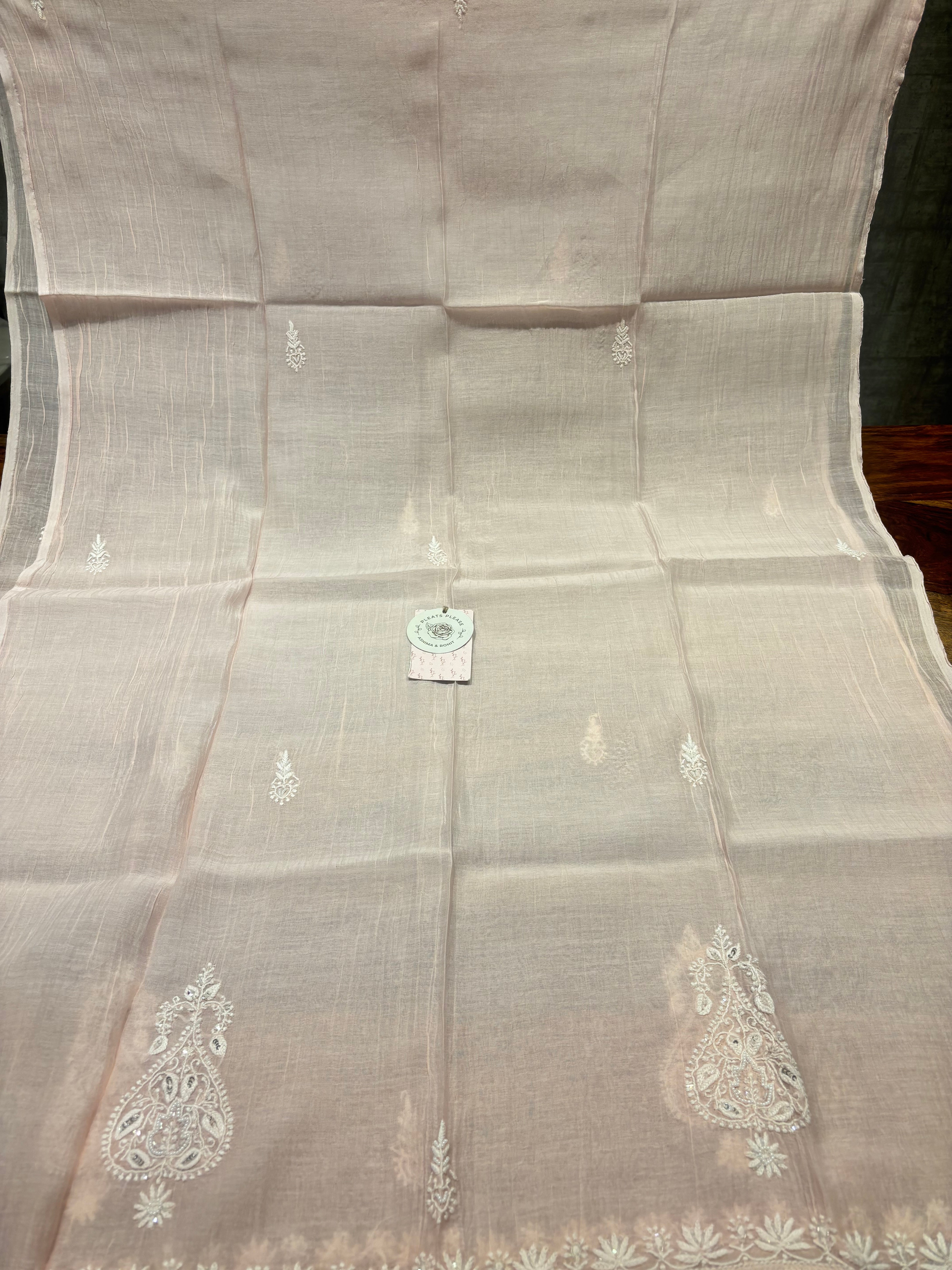 Peach Chanderi Mul Chikankari Kurta & Dupatta Set