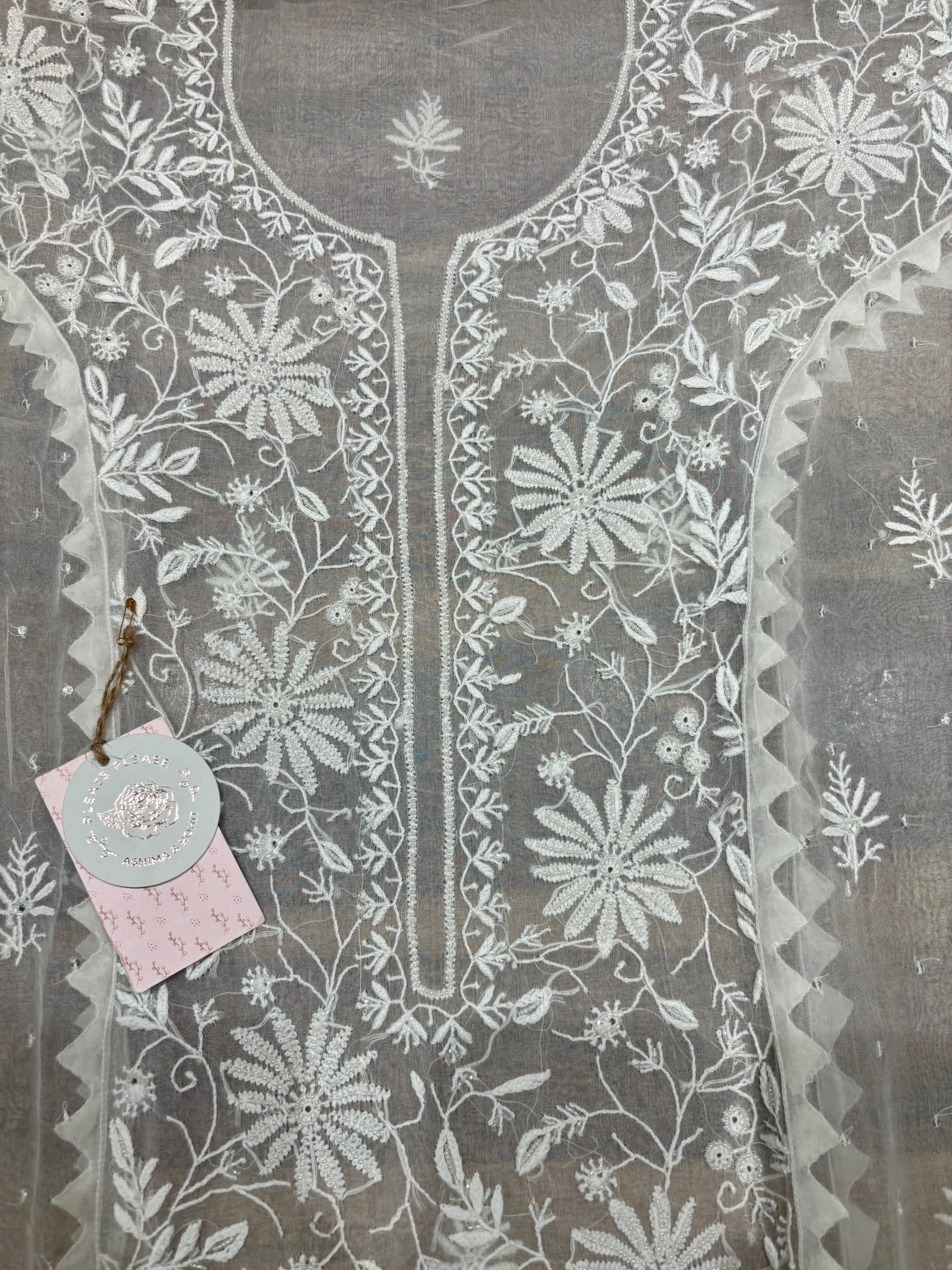 Dyeable Organza Chikankari Kurta