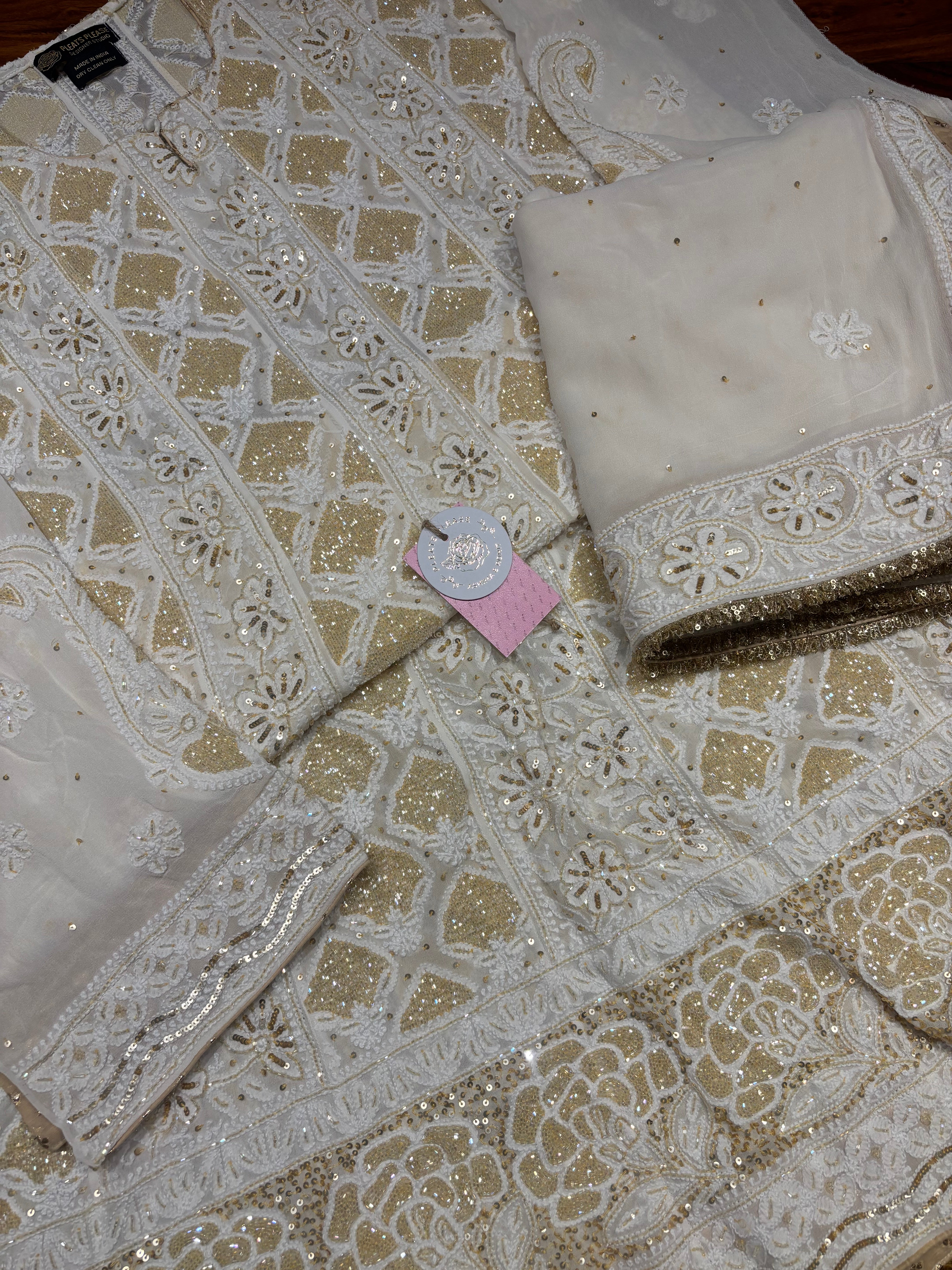 Dyeable Pure and Premium Georgette Chikankari Anarkali and Dupatta Set