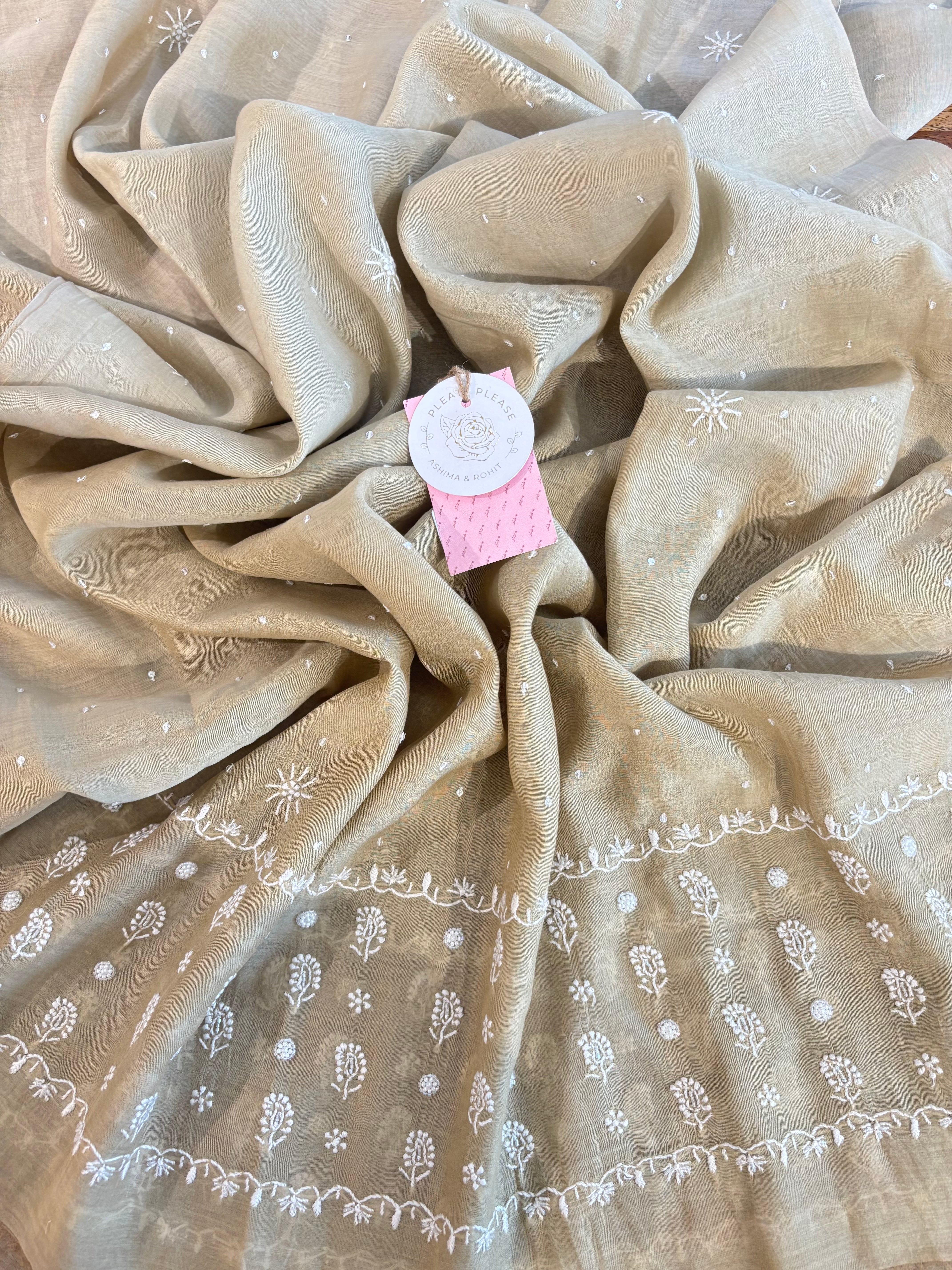 Earthy Brown Ombré Chanderi Chikankari Anarkali & Dupatta