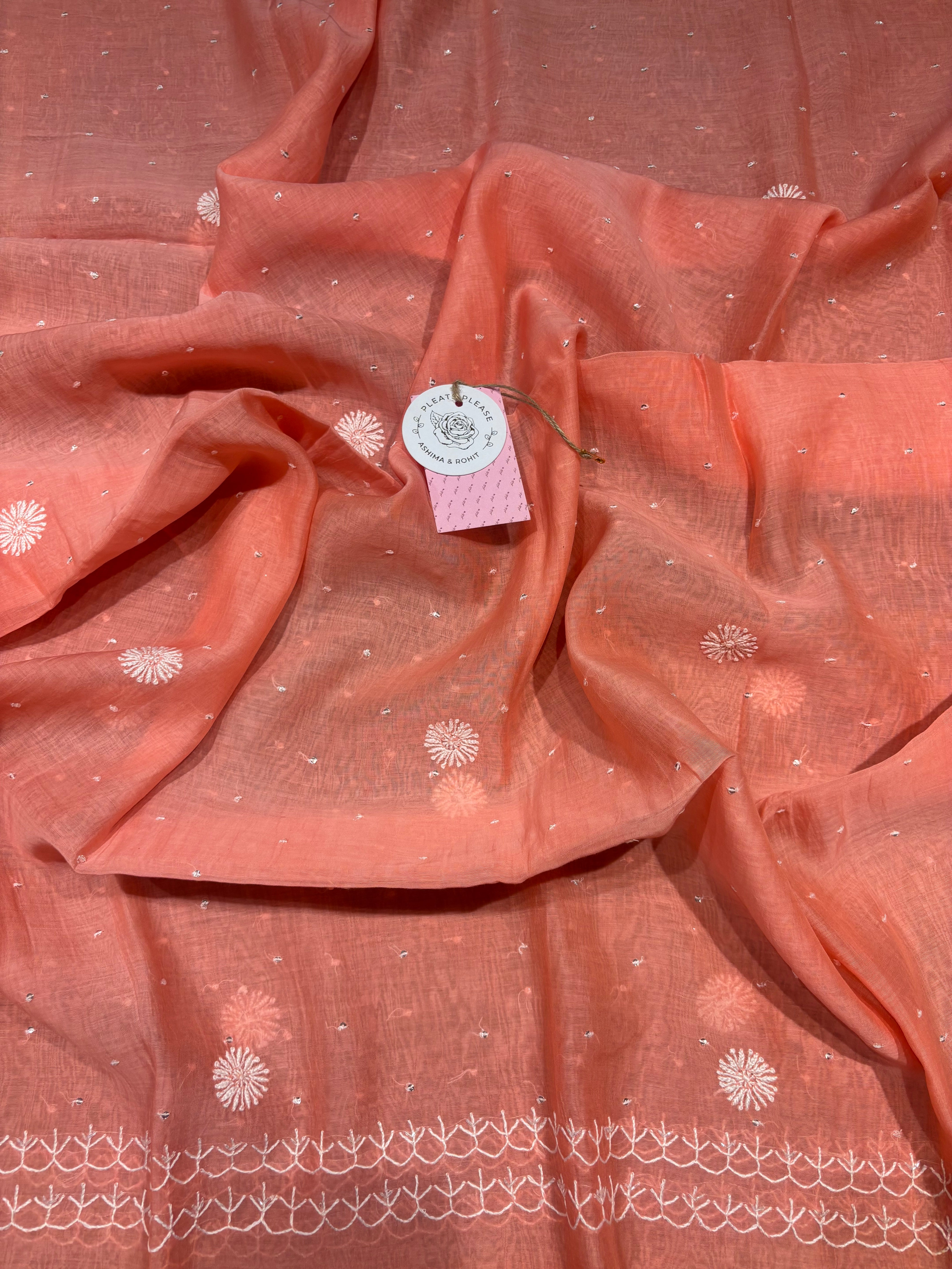 Pink Chanderi Mul Chikankari Kurta and Dupatta Set