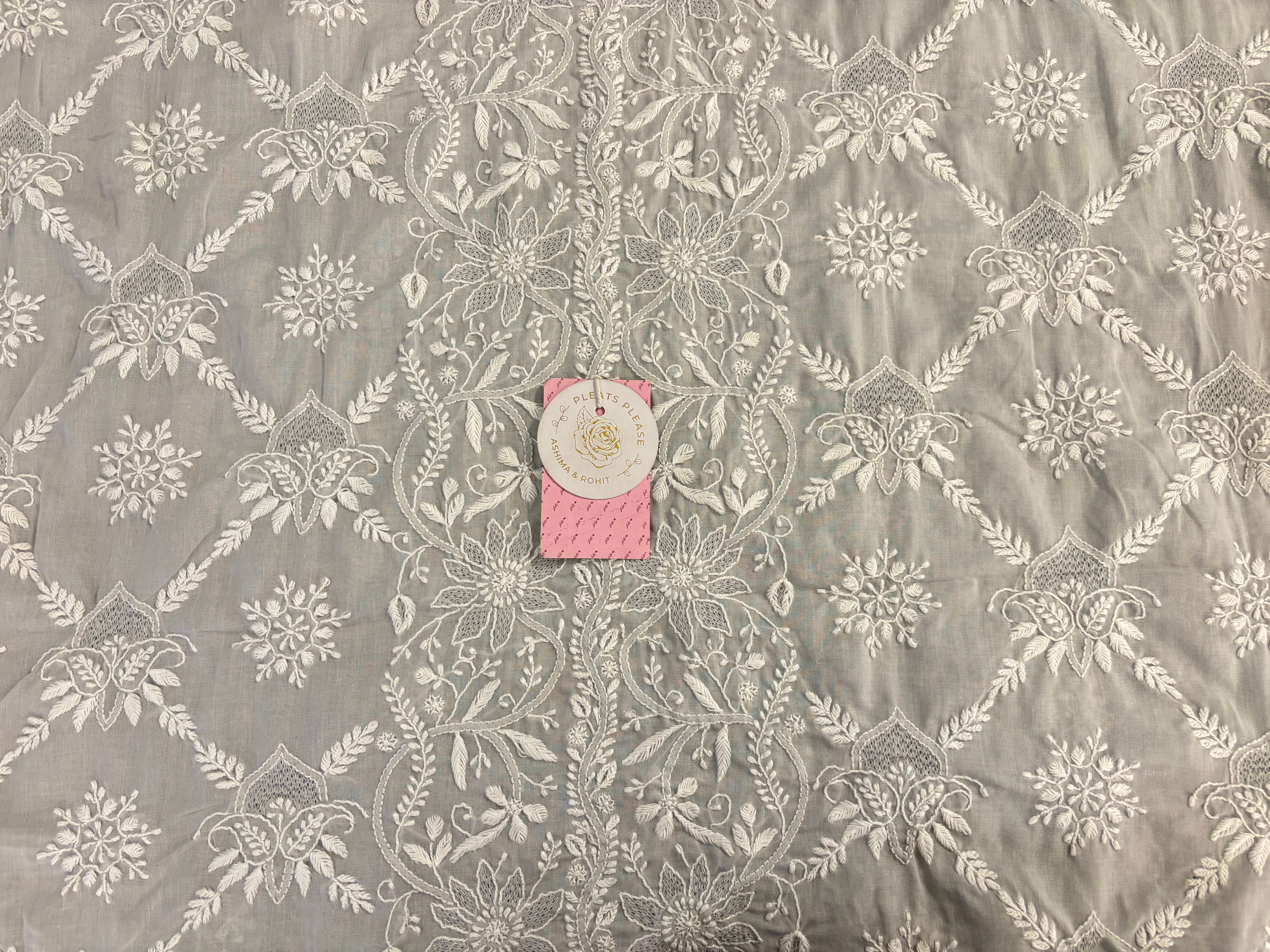 Dove-Grey Cotton Chikankari Kurta, Dupatta With Bottom