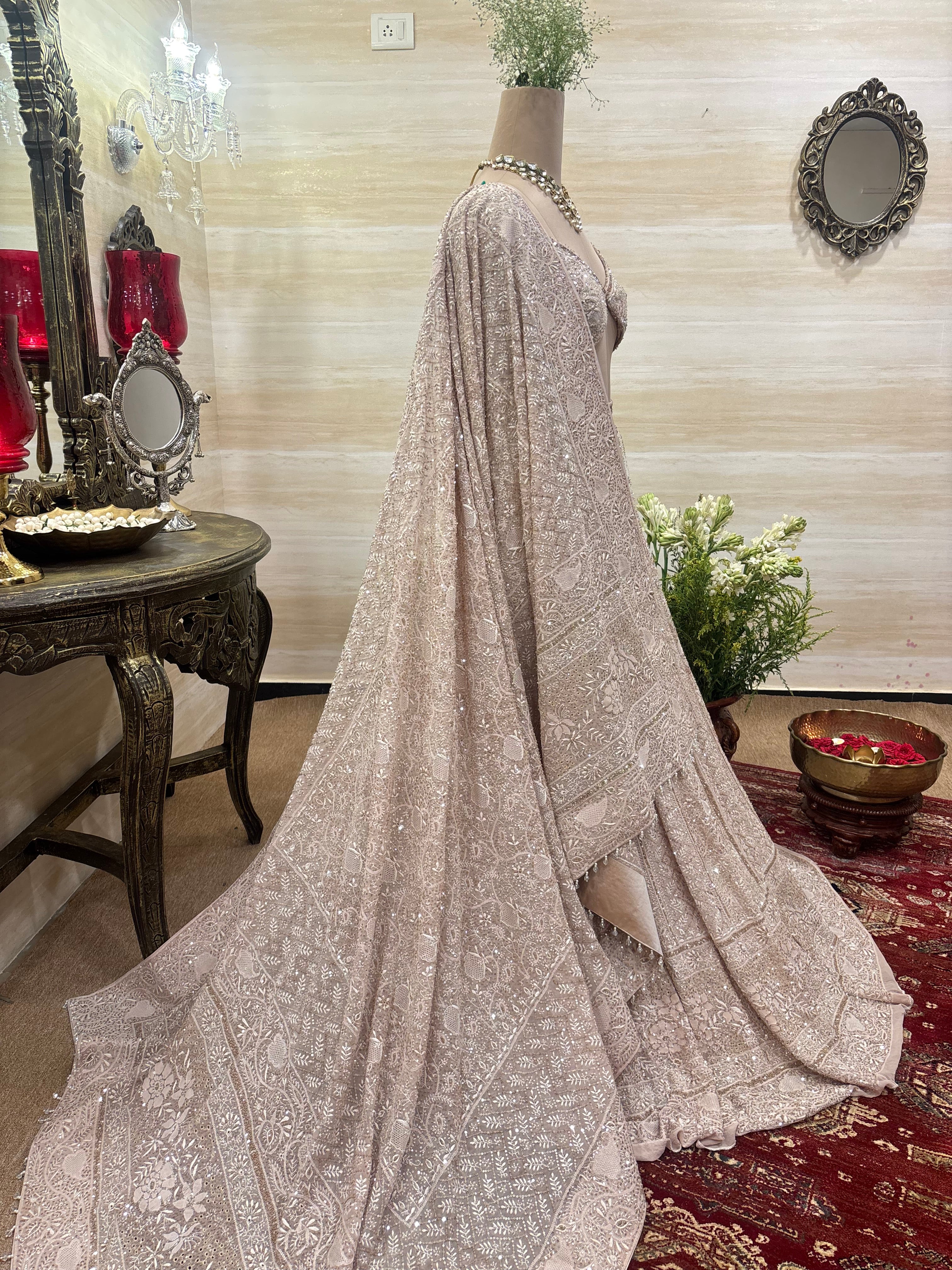 Rosy Brown Pure & Premium Georgette Chikankari Lehenga Set