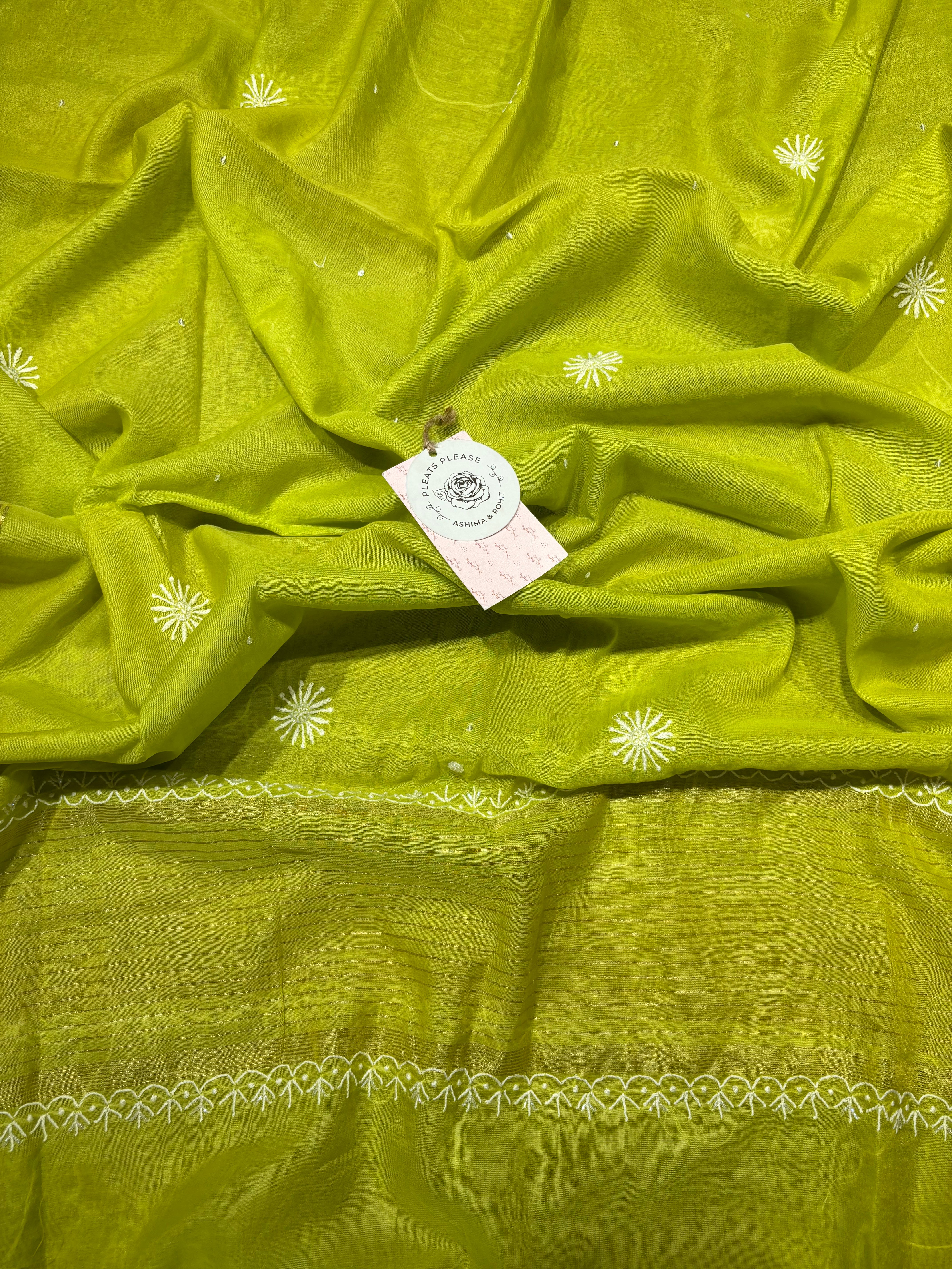 Green Chanderi Mul Chikankari Kalidar Kurta and Dupatta set