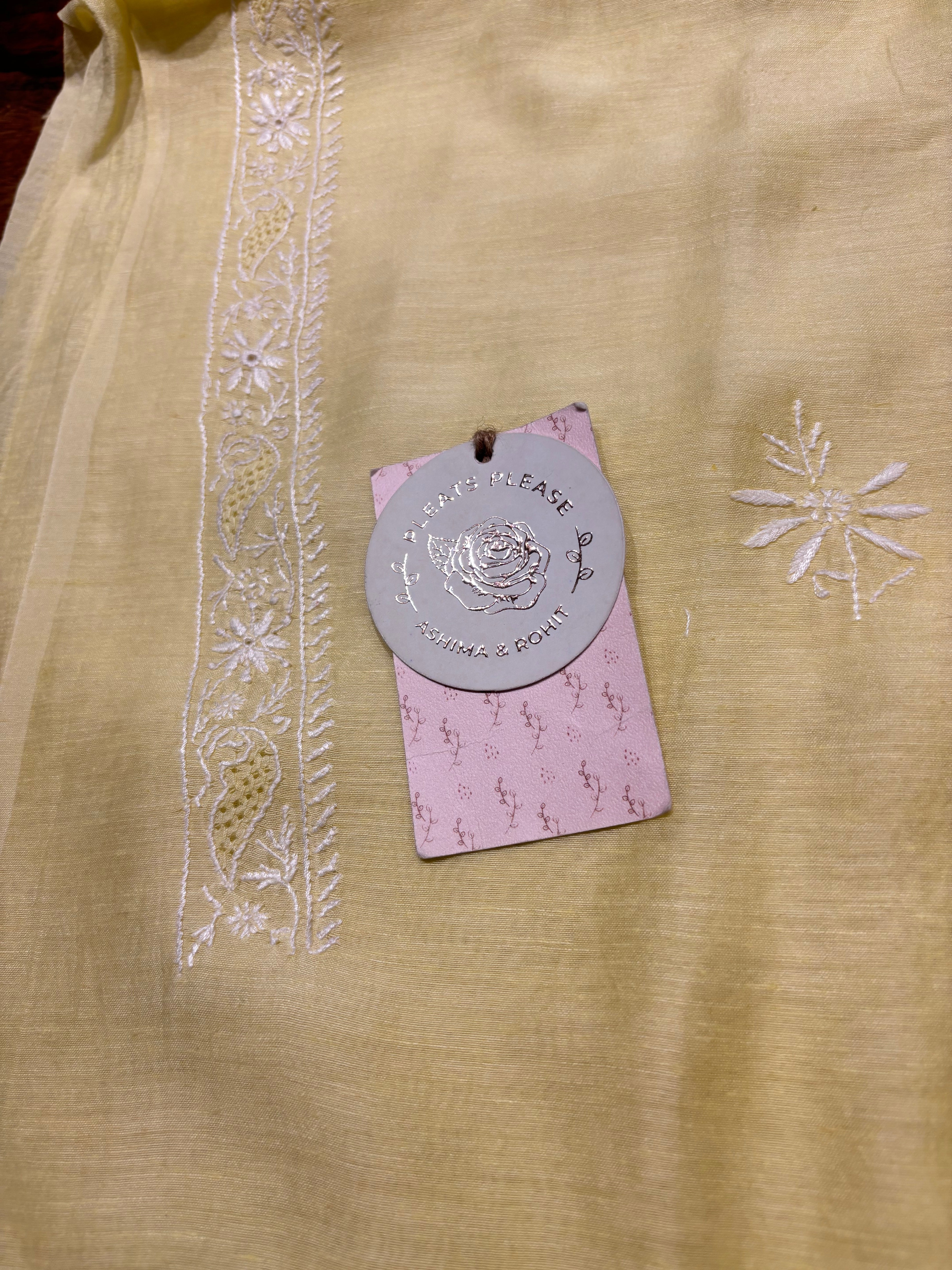 Lemon Yellow Linen Chikankari Men’s Kurta Fabric