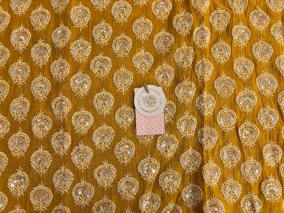 Mustard Yellow Chanderi Mul Chikankari Kurta & Dupatta