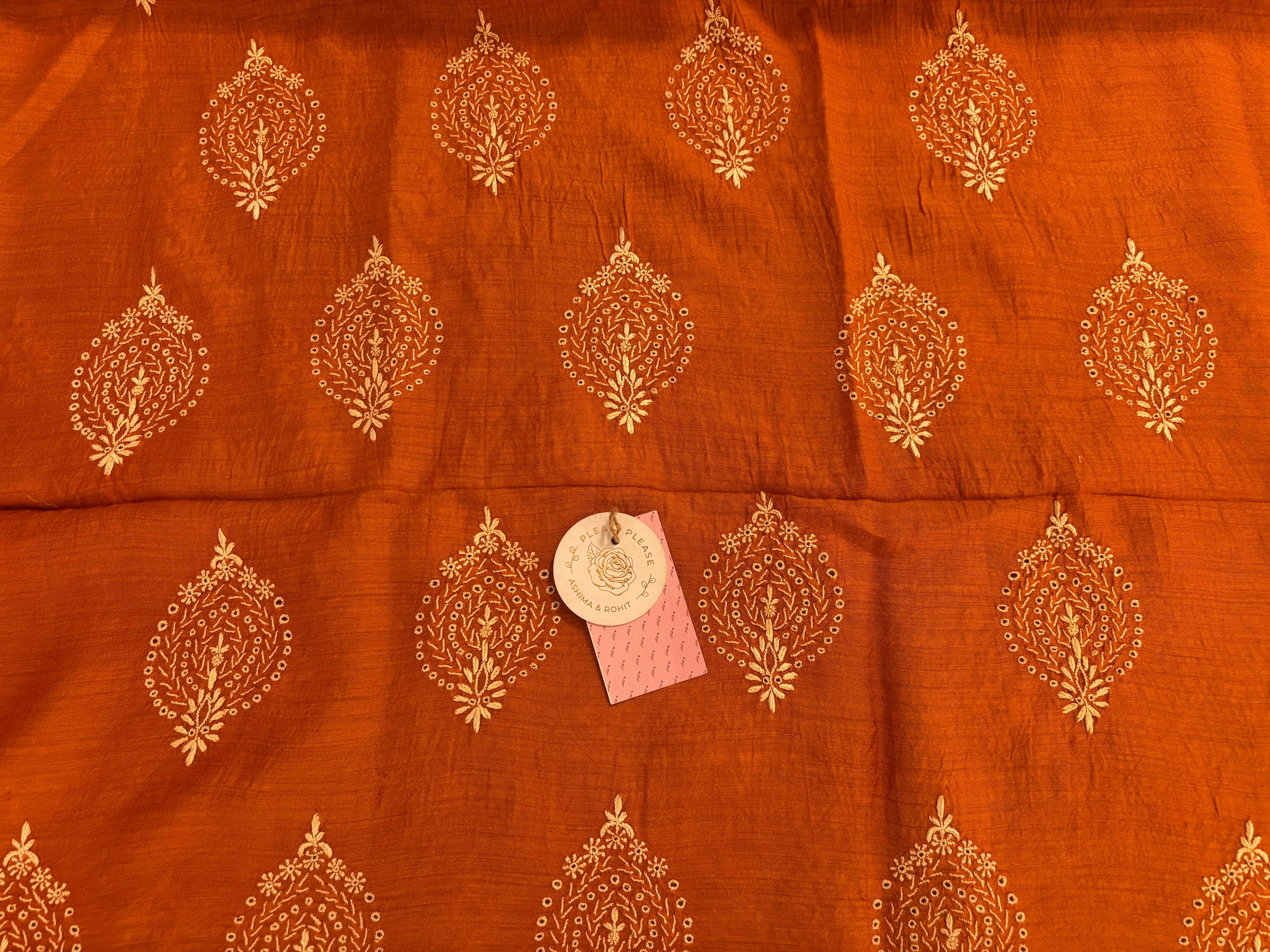 Burnt Orange Monga Silk Chikankari Kurta & Dupatta