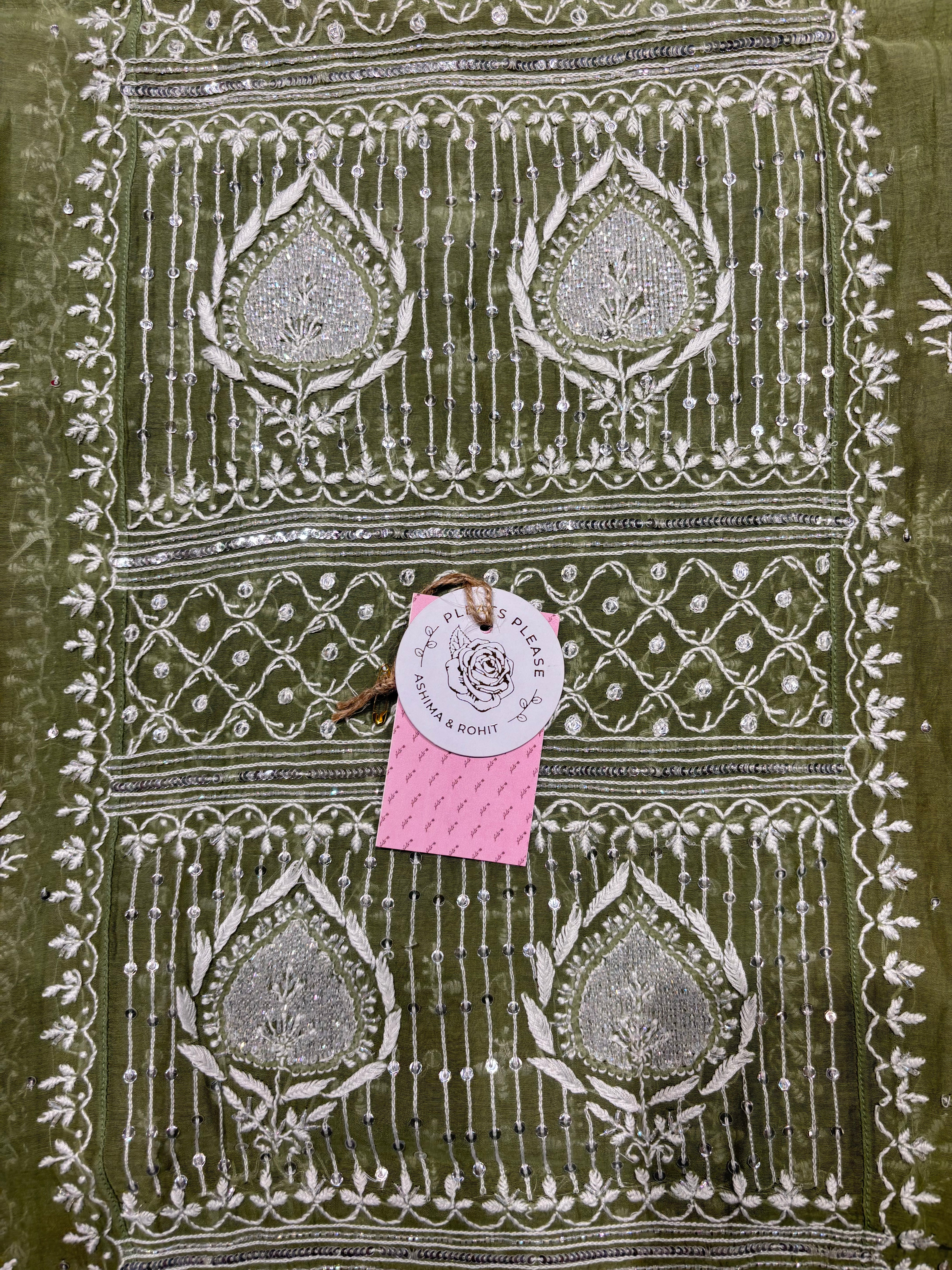 Green Ombre Chanderi Mul Chikankari kurta and Dupatta Set