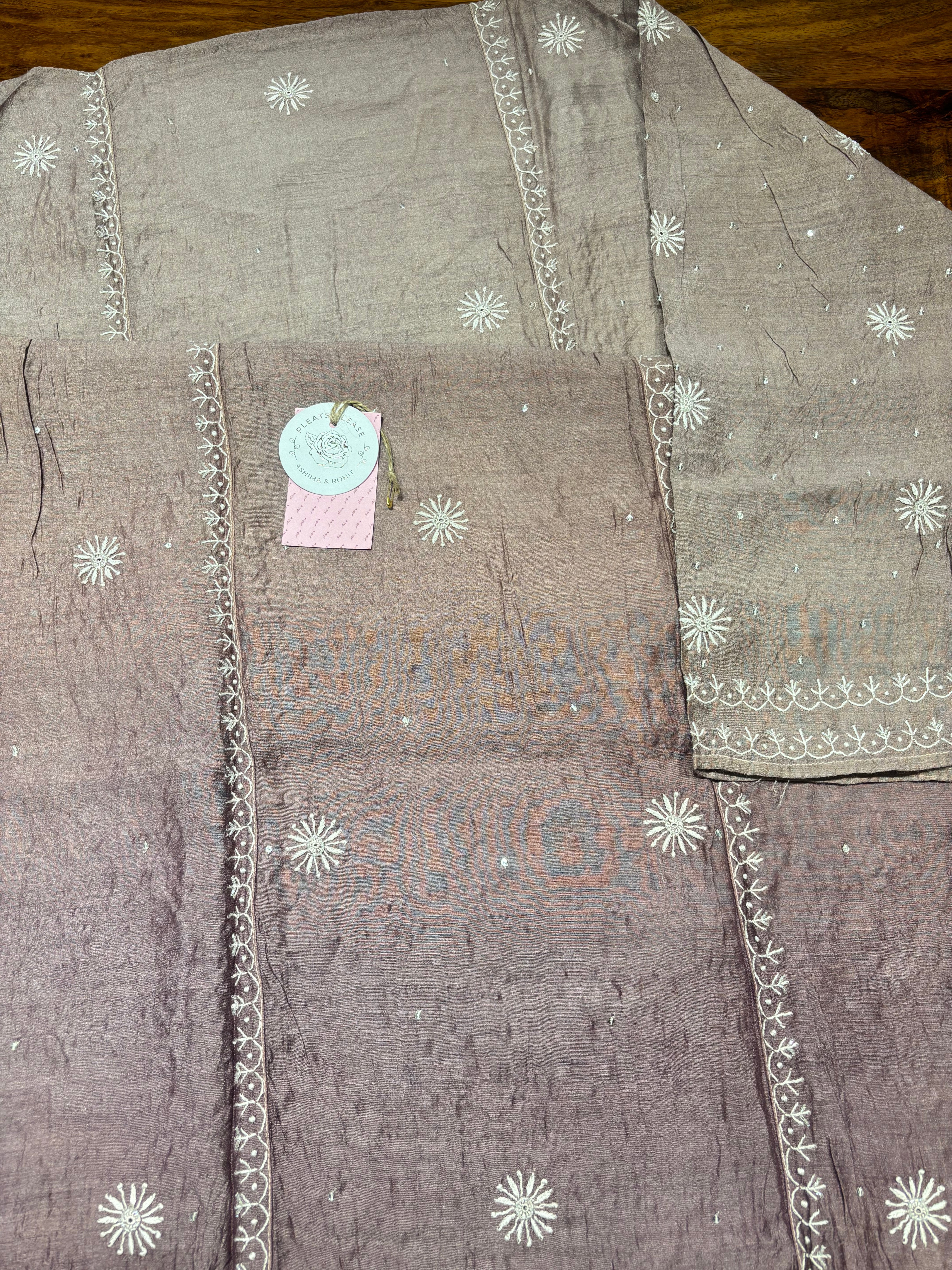 Aubergine Ombre Pure & Premium Monga Silk Chikankari Kurta & Dupatta Set