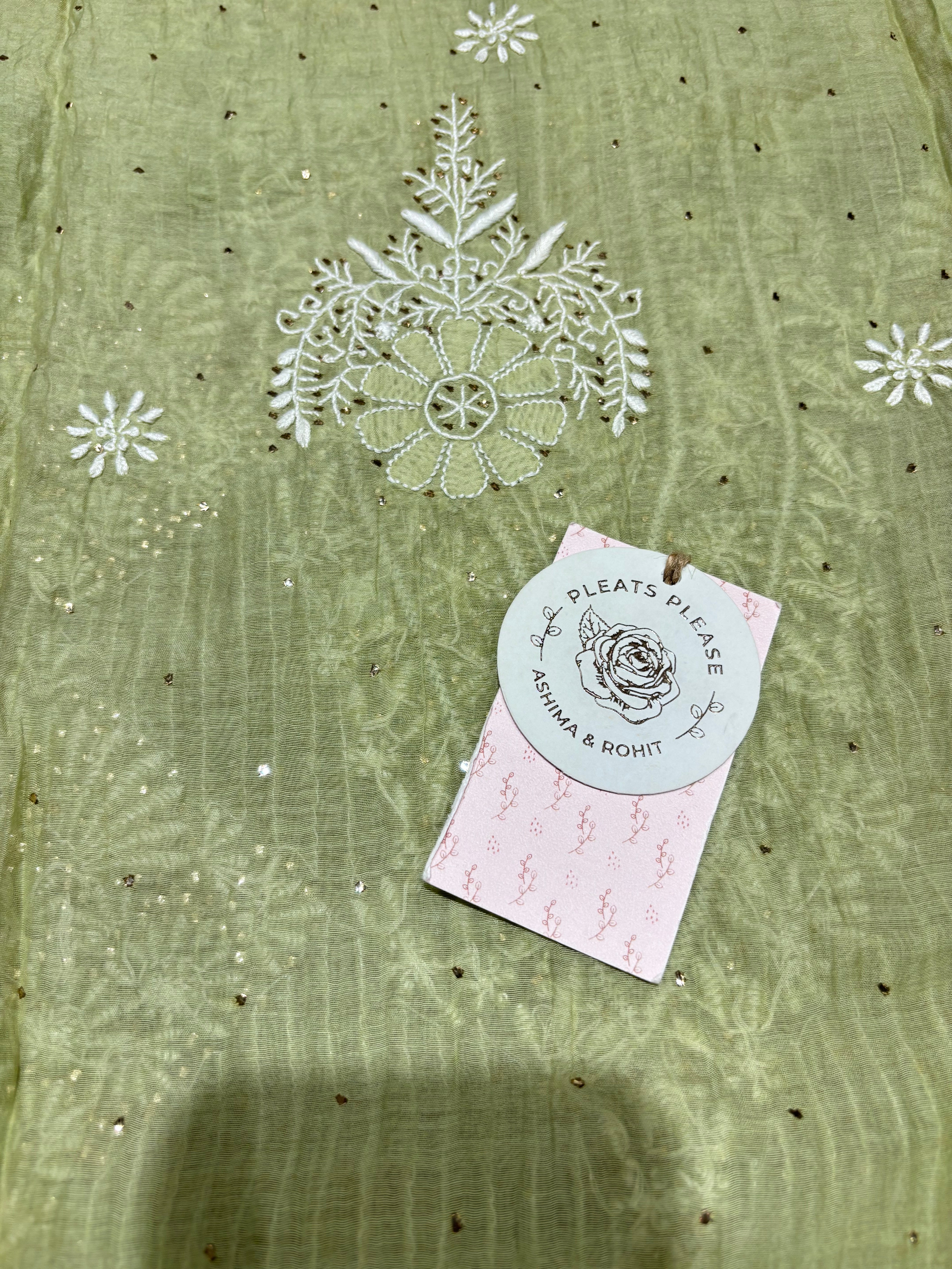 Green Chanderi Mul Chikankari & Mukaish Kurta & Dupatta Set