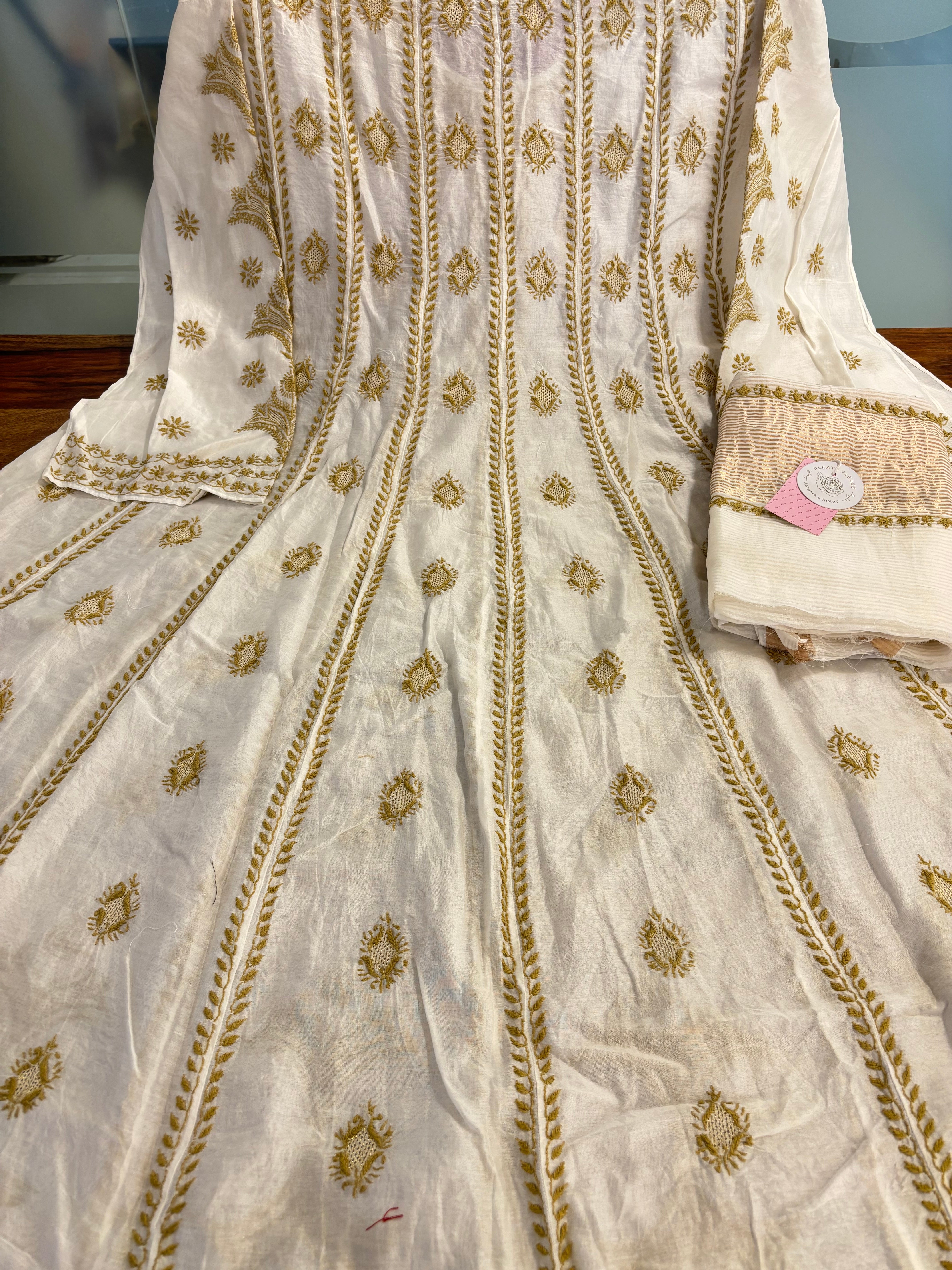 Dyeable Chanderi Chikankari Anarkali & Dupatta Set - Pleats PleaseChikankari