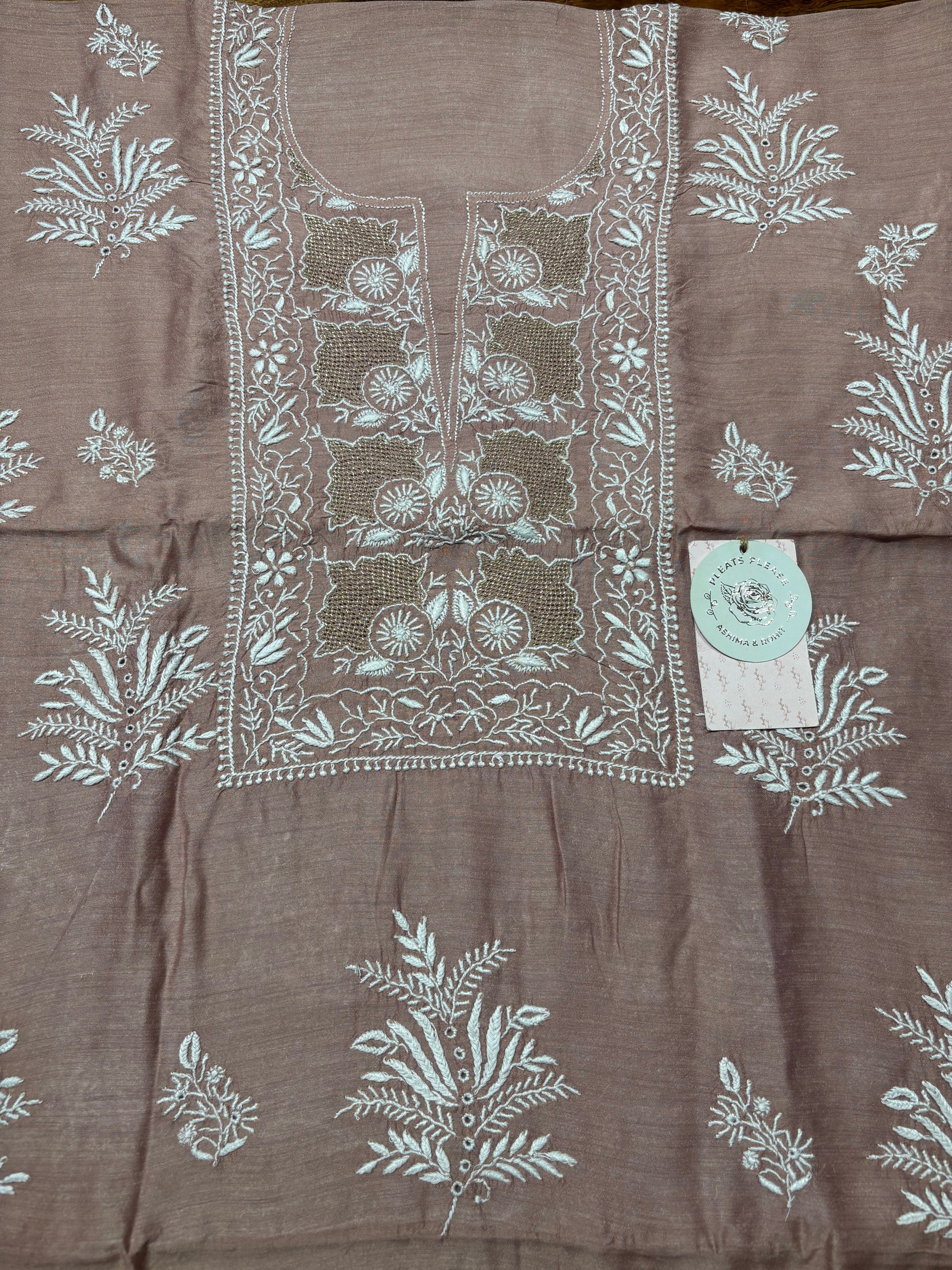 Garnet Monga Silk Chikankari Kurta And Dupatta Fabric