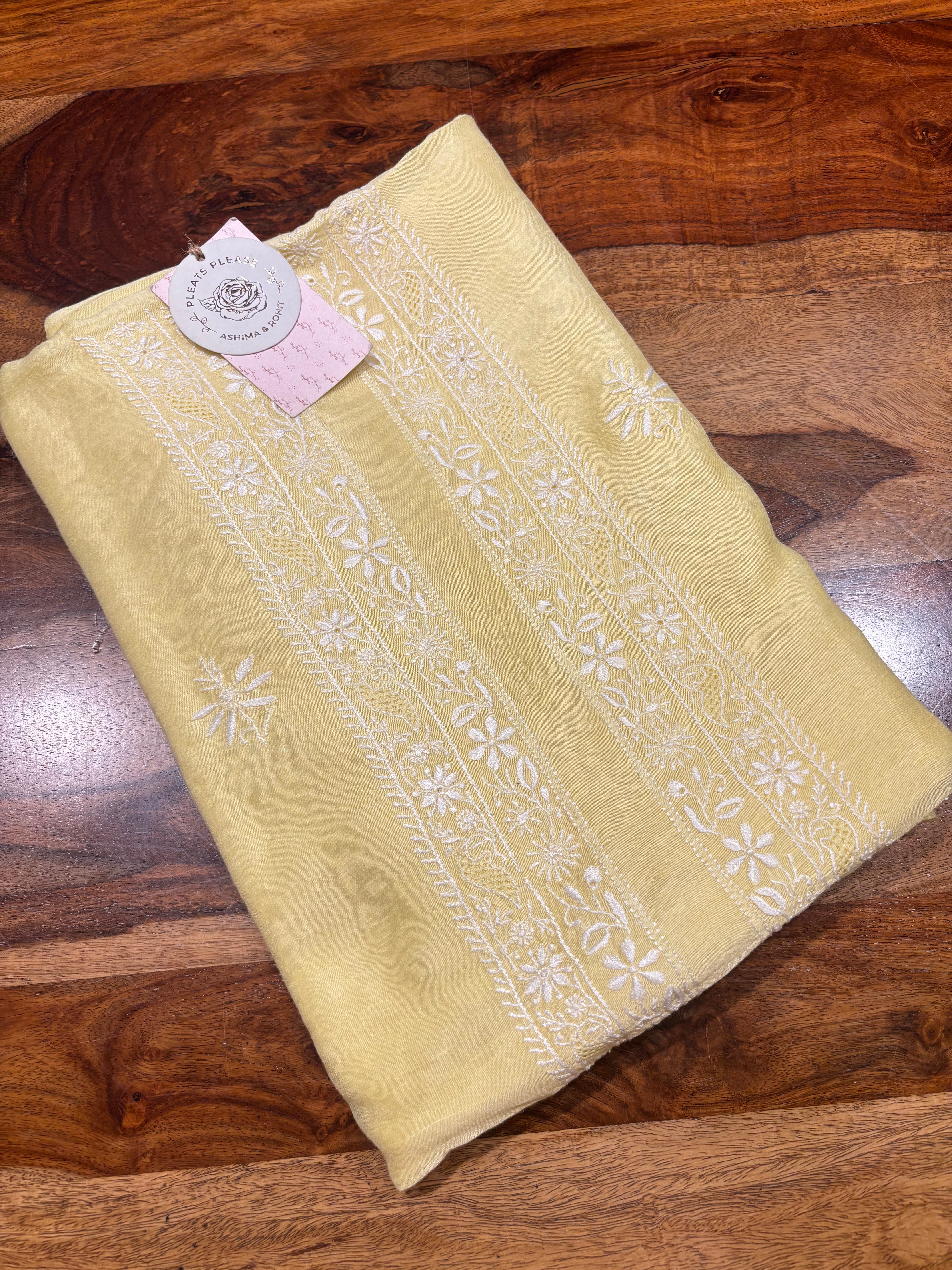 Lemon Yellow Linen Chikankari Men’s Kurta Fabric