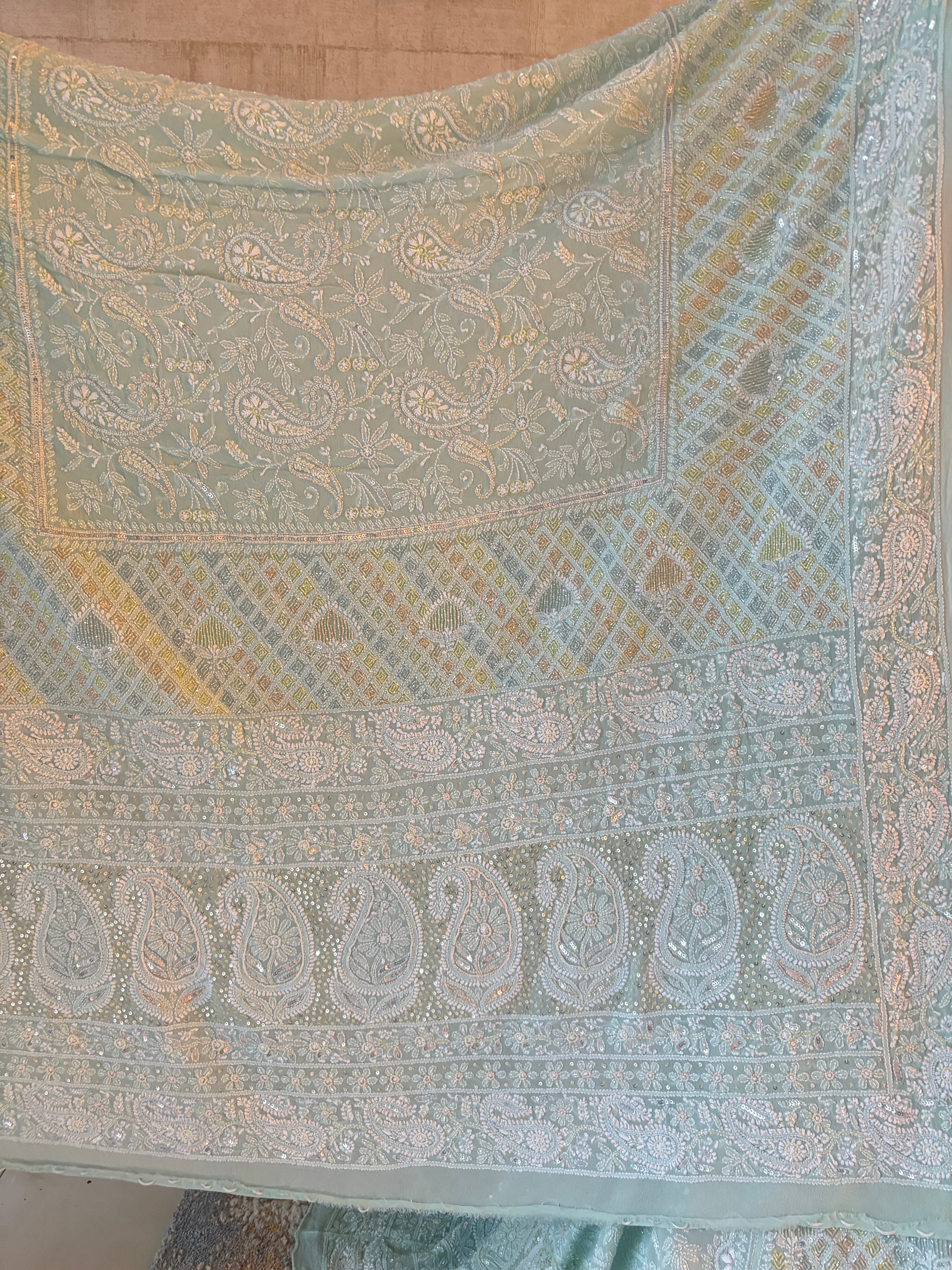 Sea Foam Pure & Premium Georgette Chikankari Lehenga & Dupatta Set