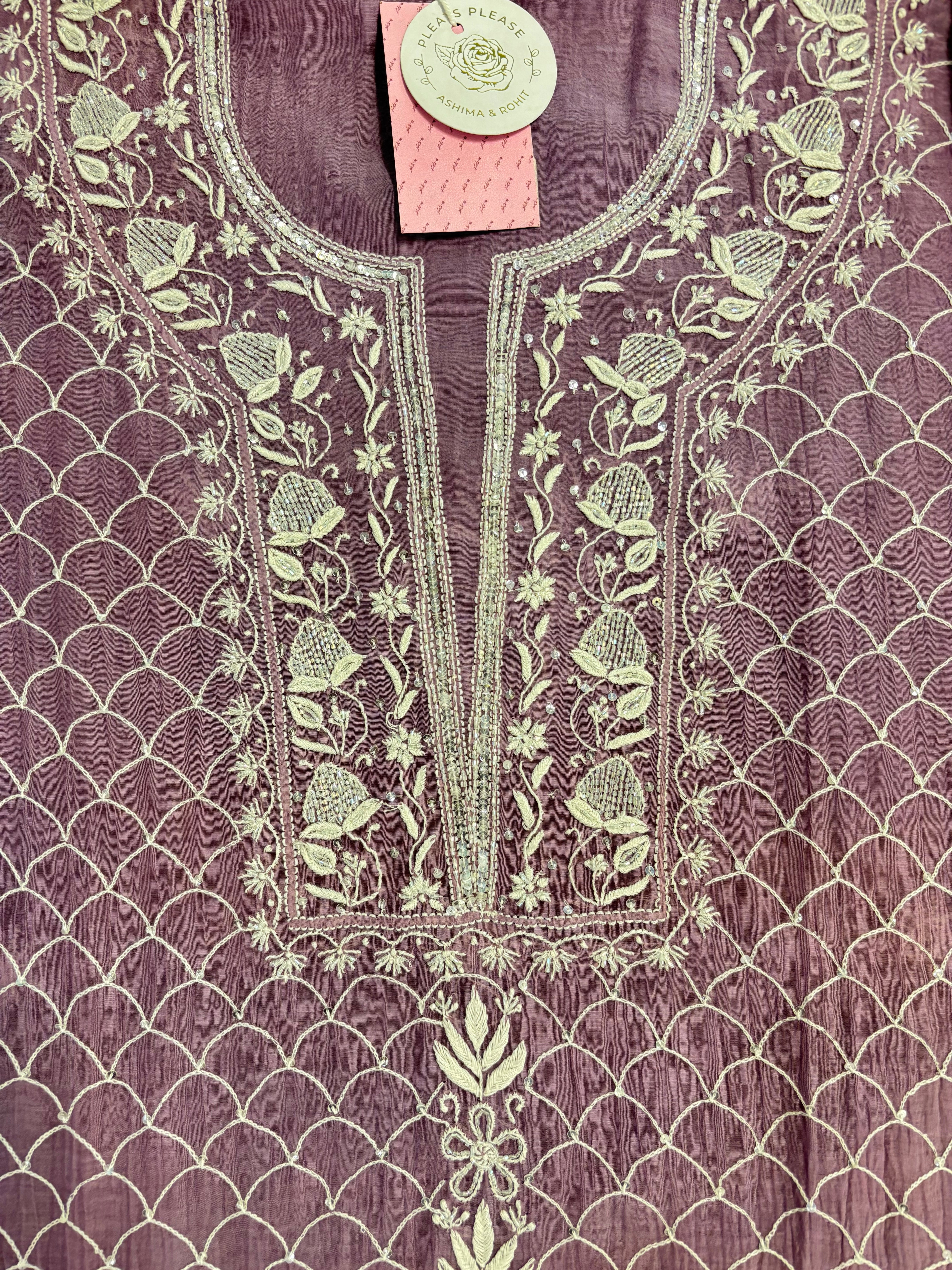 Mauve Lavender Chanderi Chikankari Kurta & Dupatta
