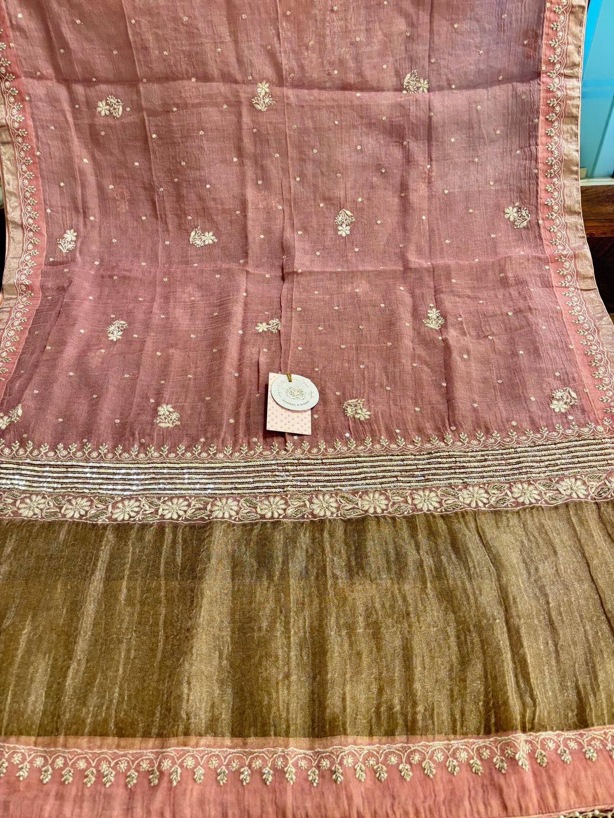 Pink Pure & Premium Tissue Chikankari Anarkali & Dupatta