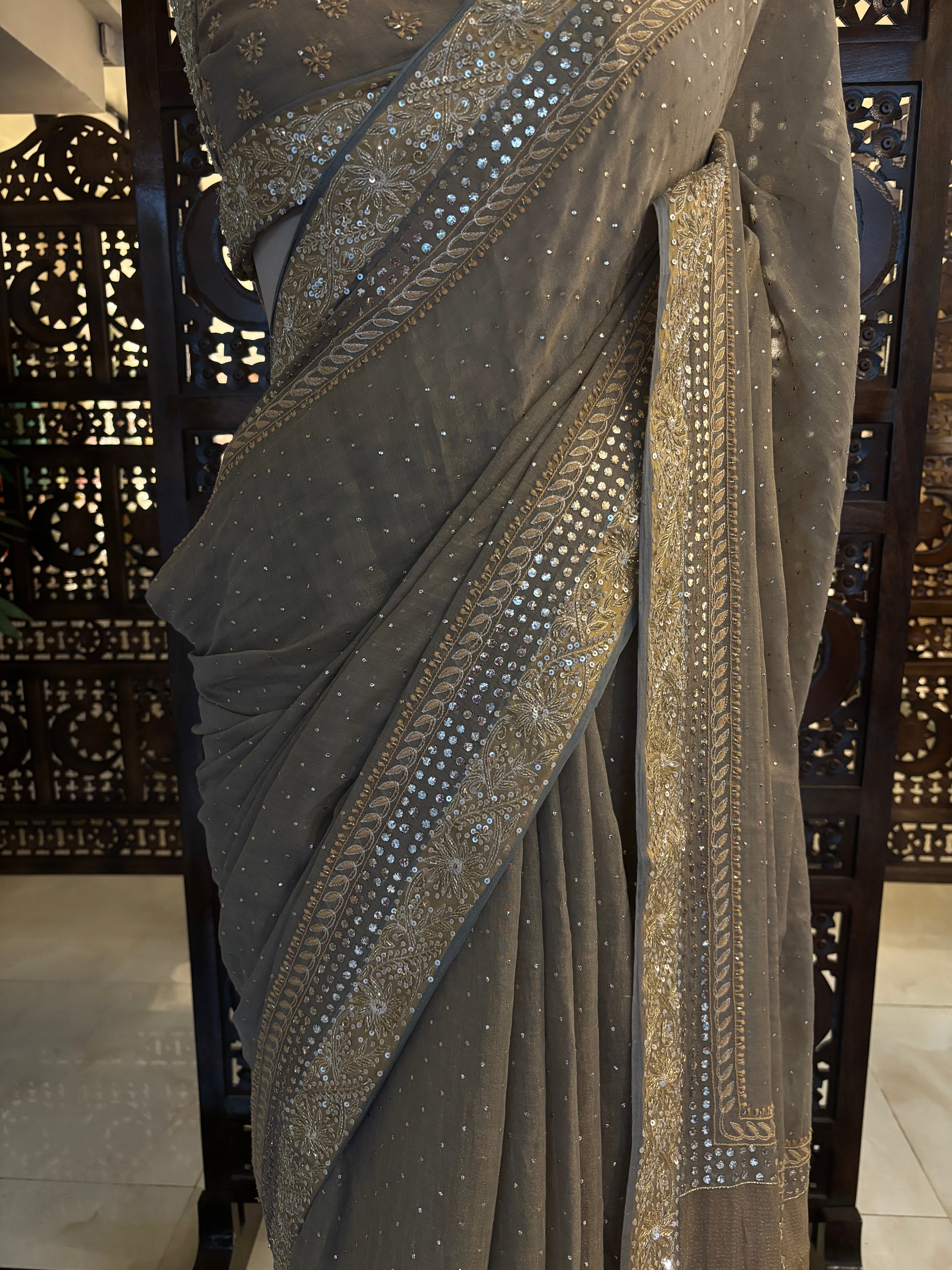 Sandrift Pure & Premium Tissue Mukaish Chikankari Saree