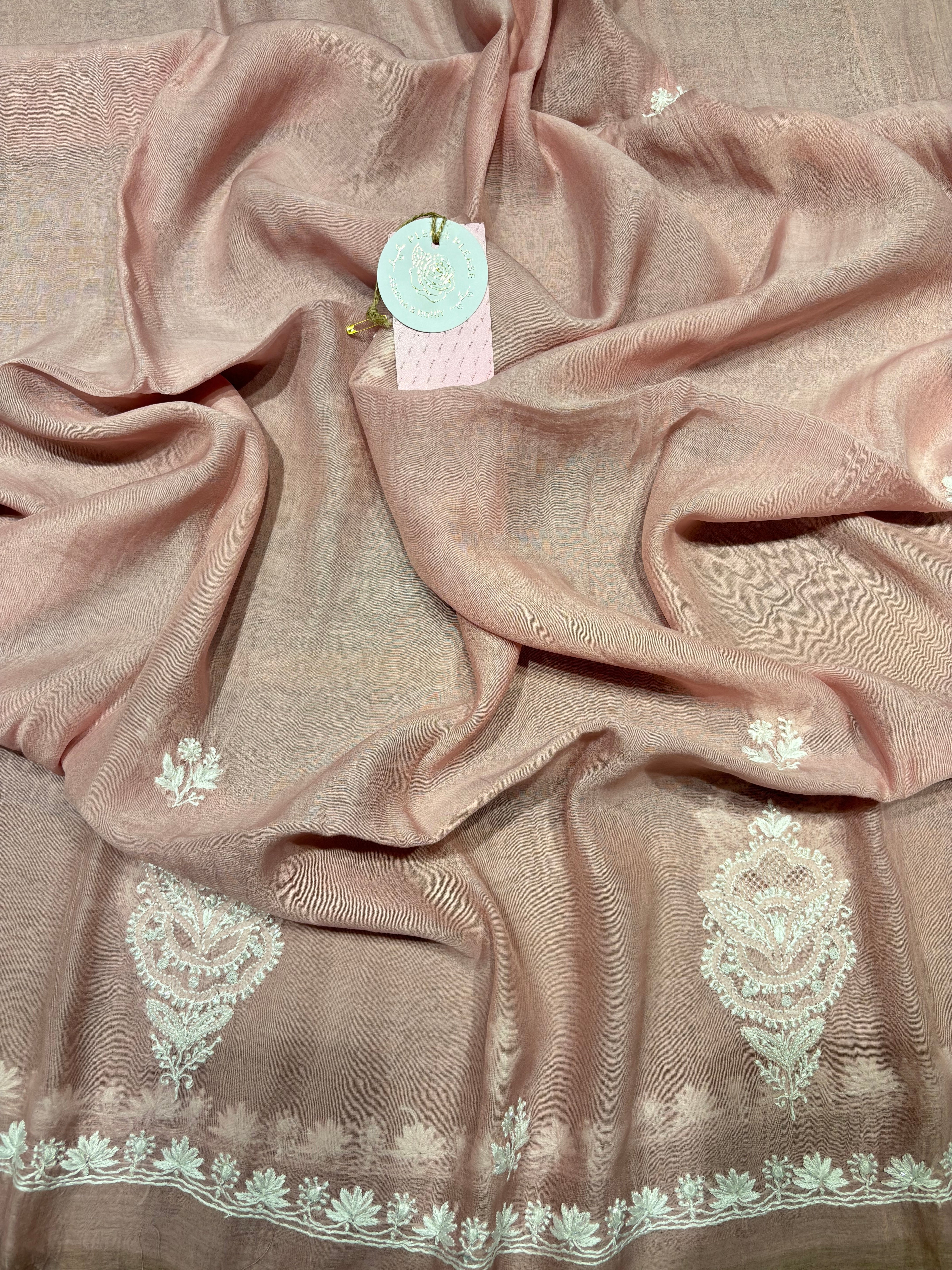 Oyster Pink Chanderi Mul Chikankari Kurta and Dupatta Set