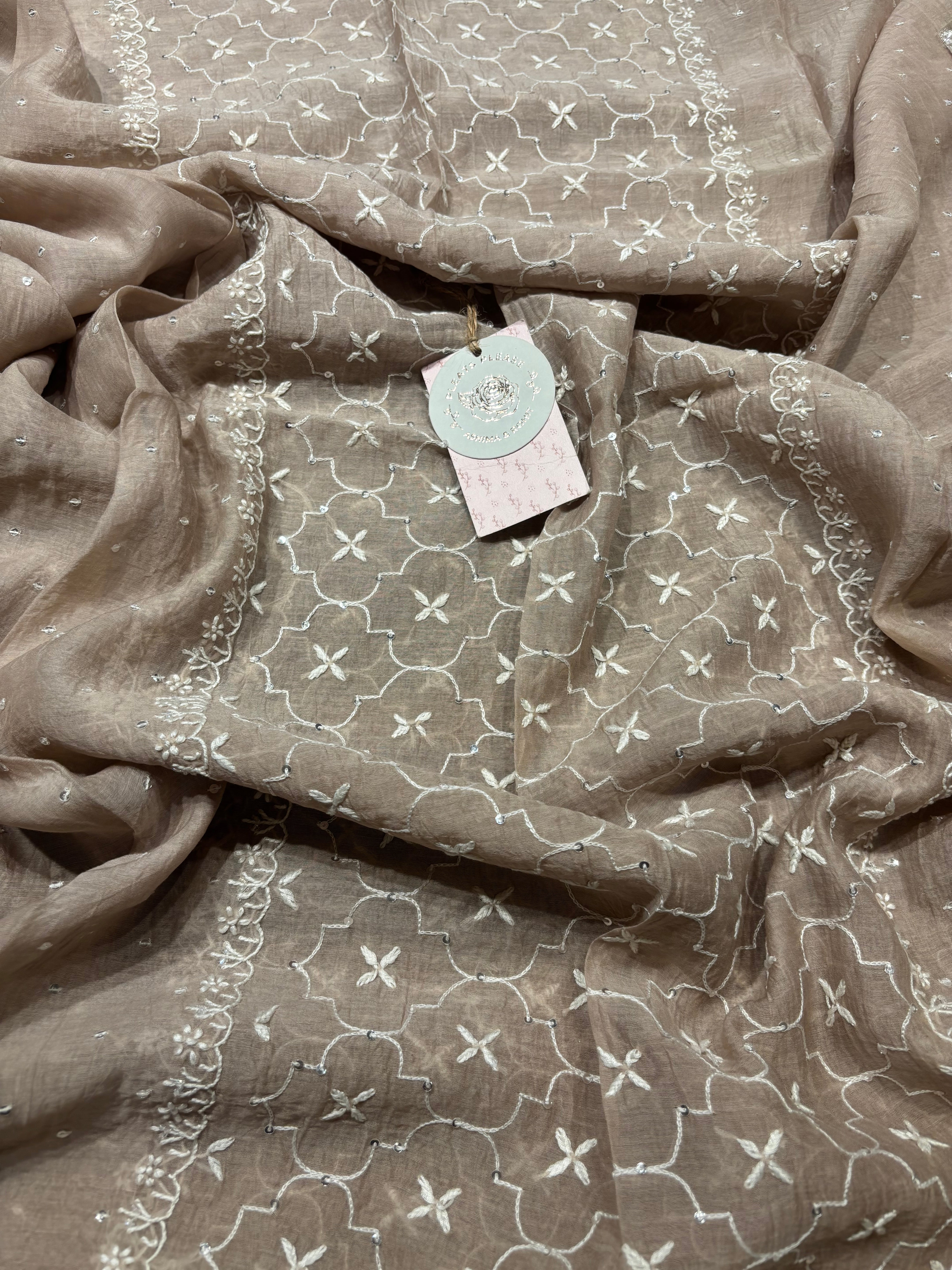 Chanderi Mul Chikankari Anarkali and Dupatta set