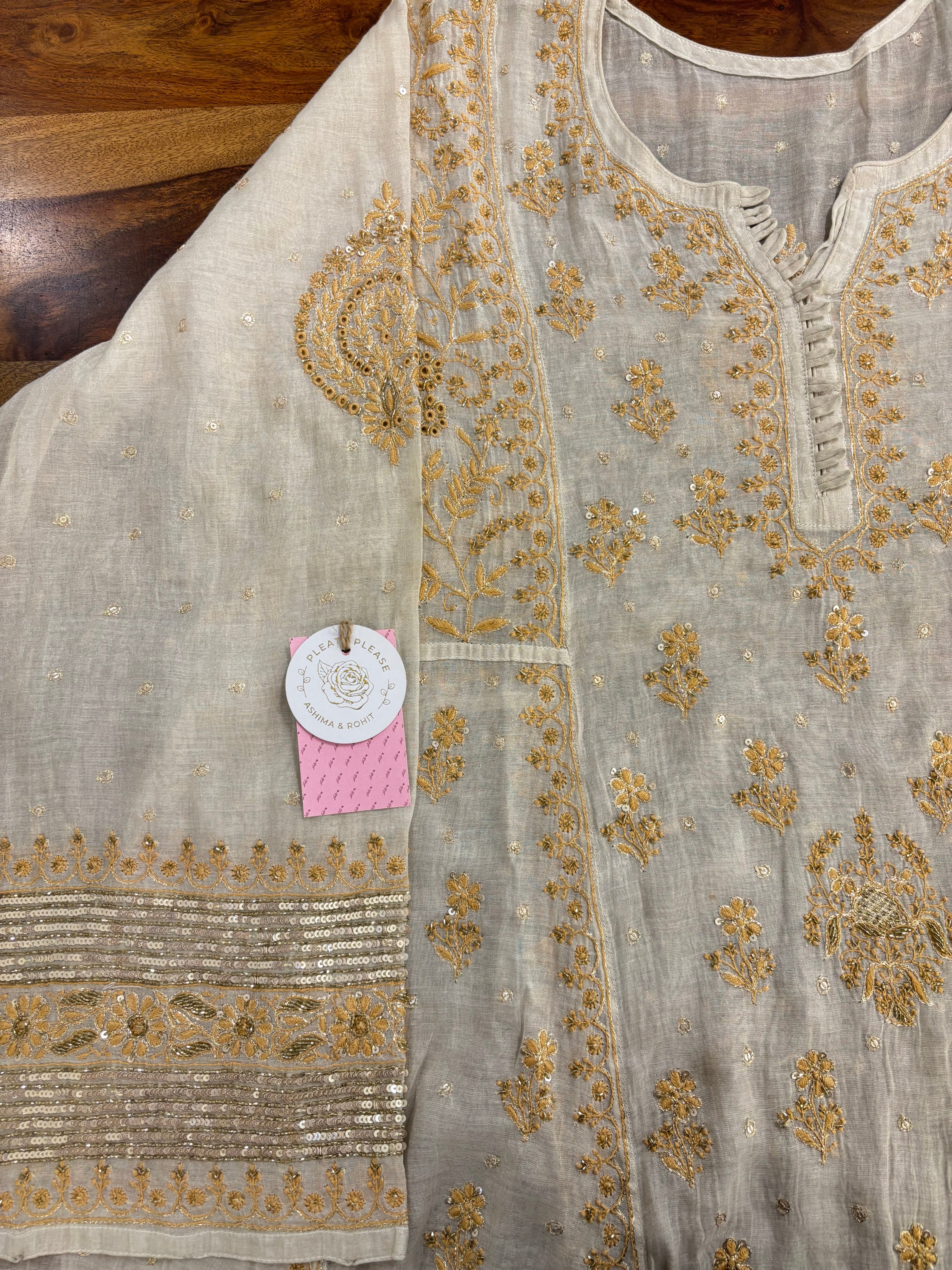 Dyeable Pure & Premium Tissue Ivory Silver Chikankari Anarkali & Dupatta