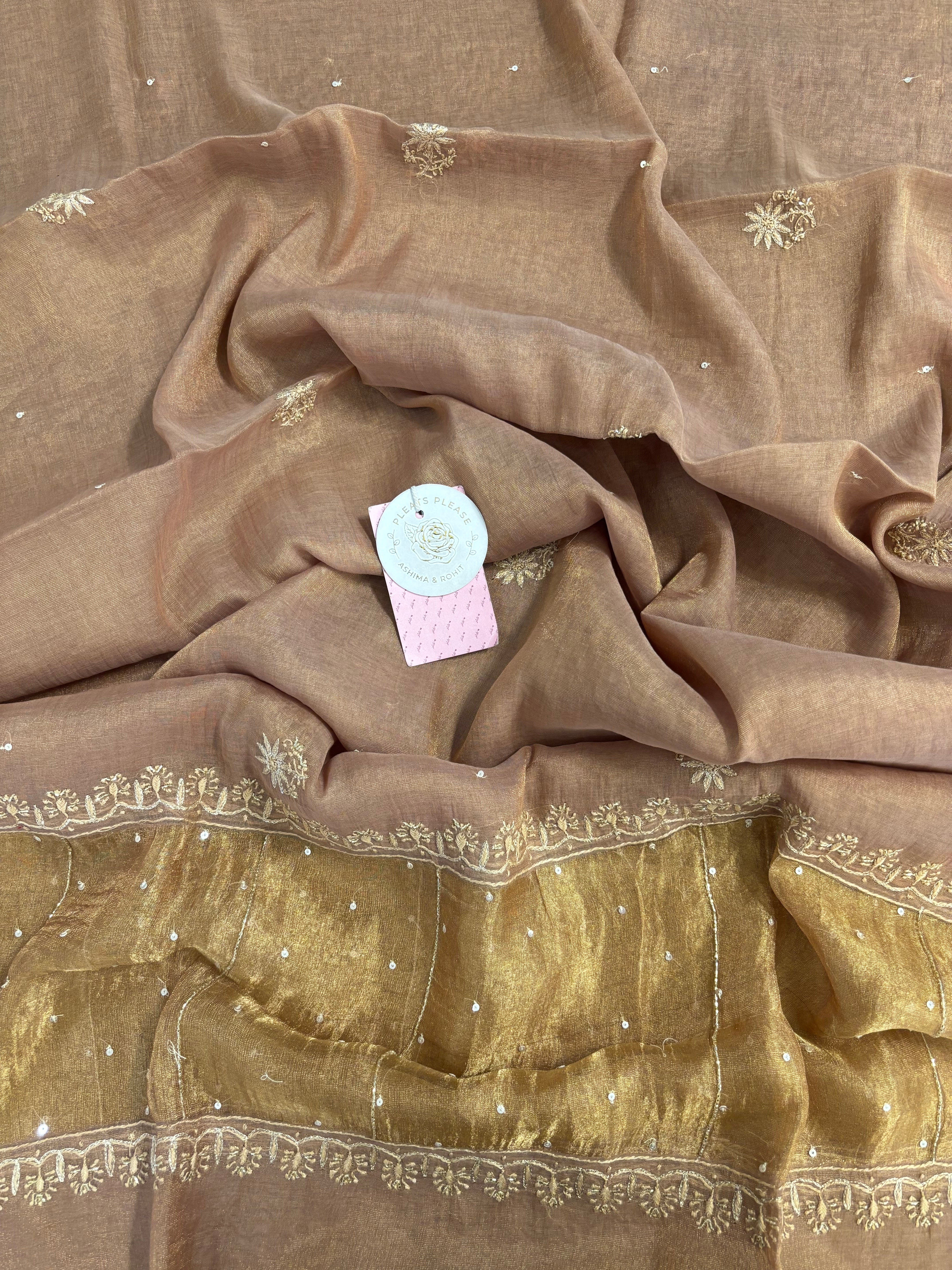 Antique Copper Pure & Premium Tissue Chikankari Kurta & Dupatta