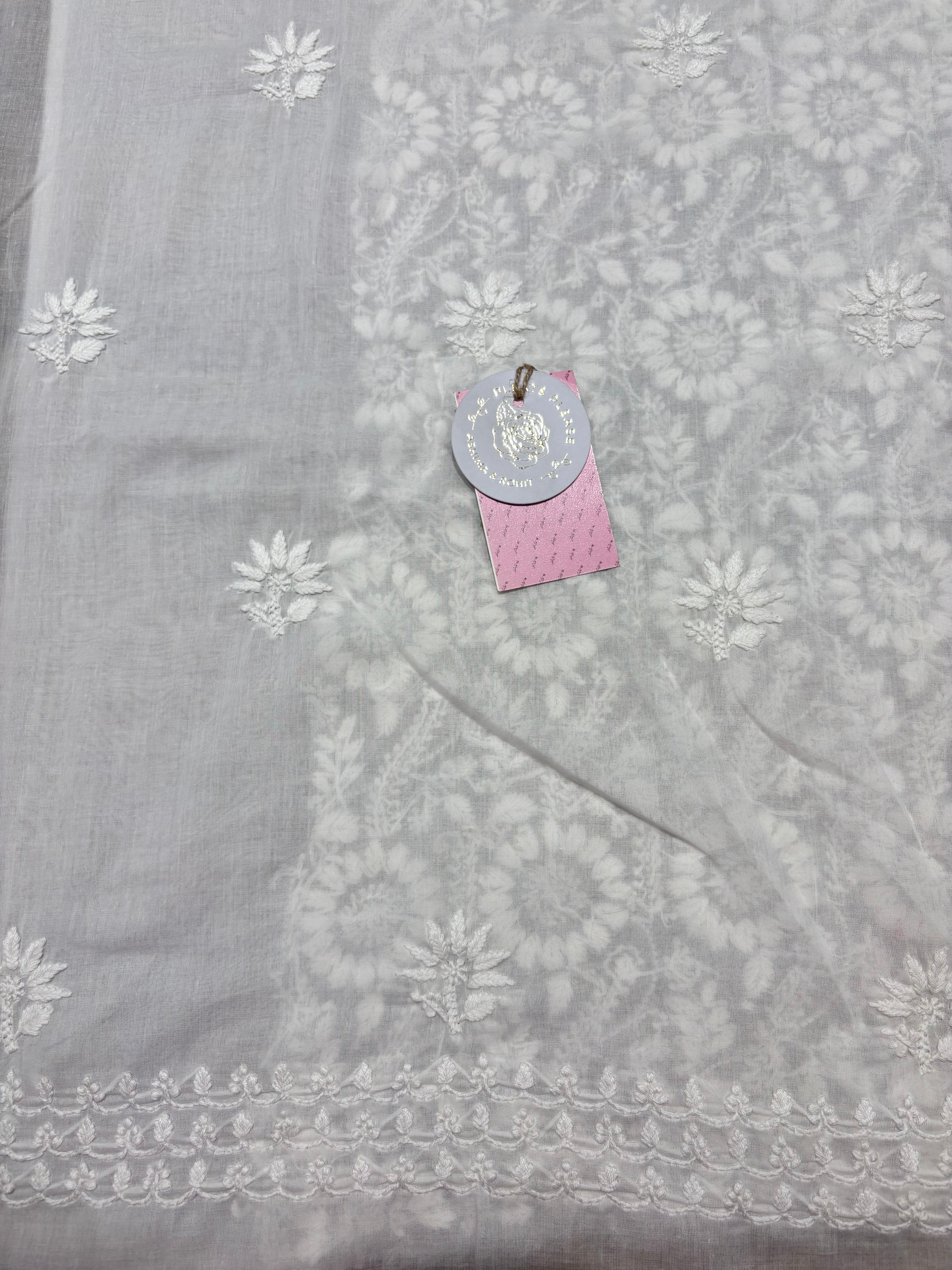 Dyeable Mulmul Chikankari Kurta, Dupatta & Bottom Fabric