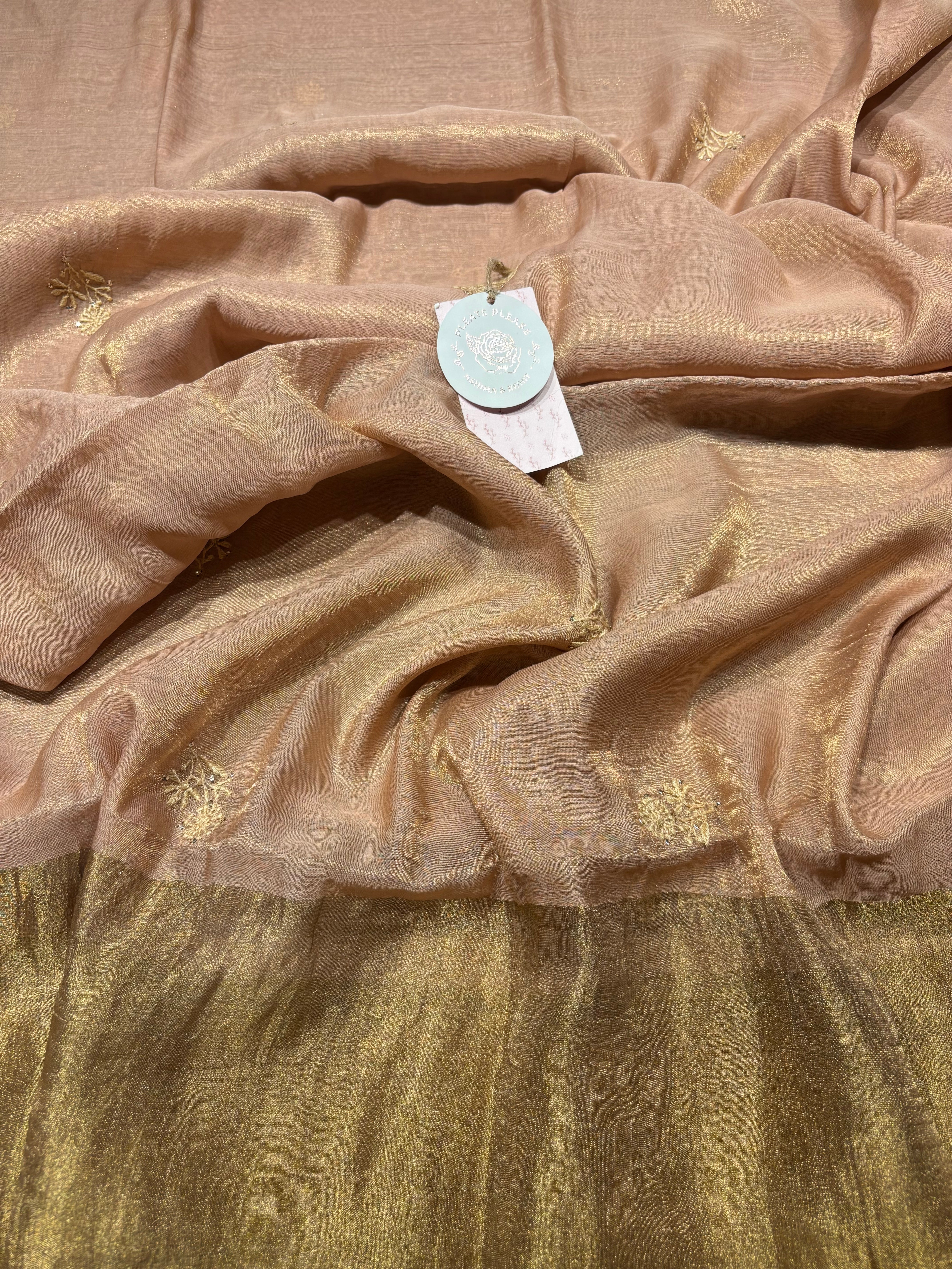 Dusty Peach Pure Tissue Chikankari Kalidar Kurta and Dupatta set