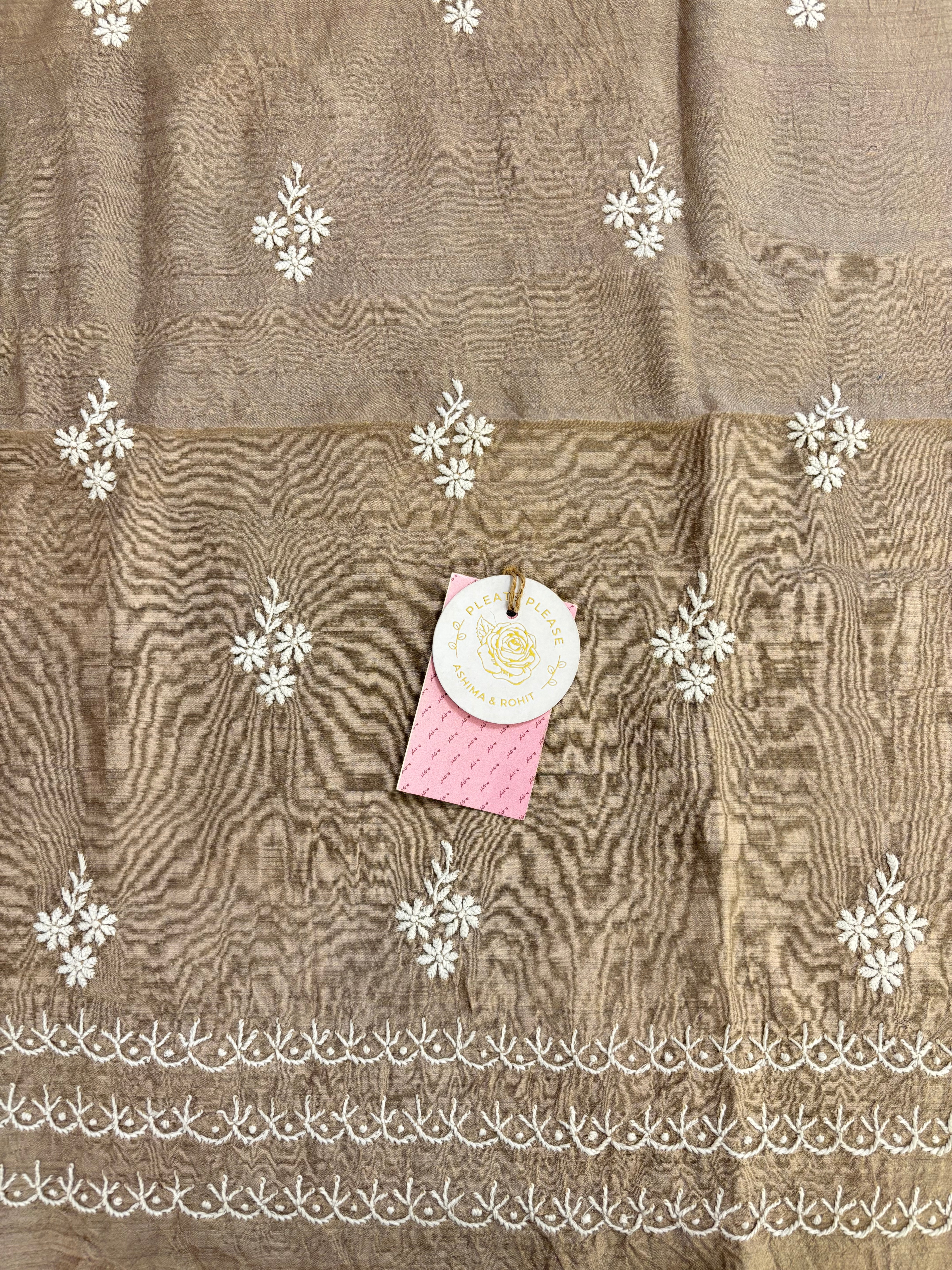 Hazelnut Brown Monga Silk Chikankari Kurta & Dupatta