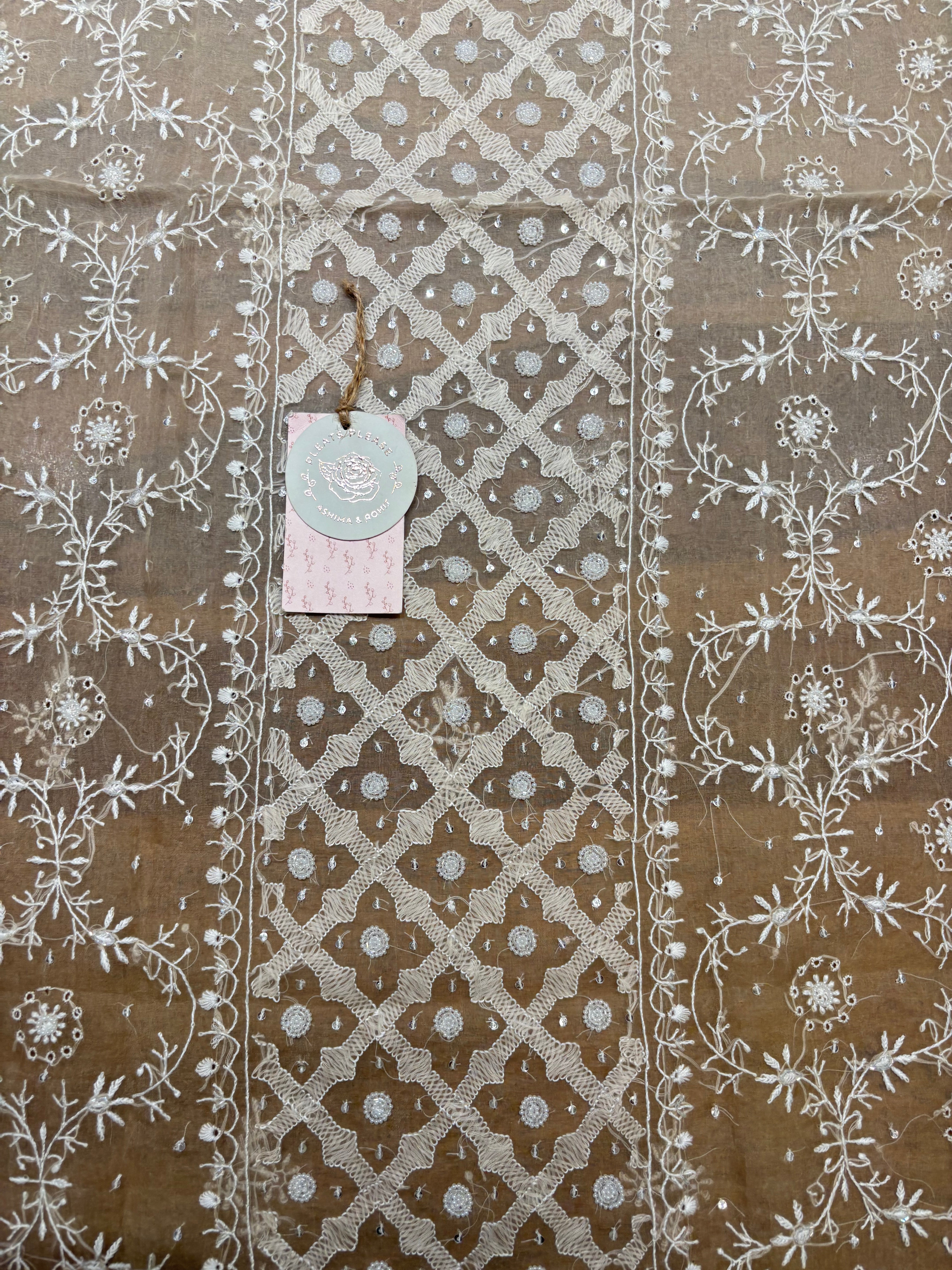 brown Ombré Organza Chikankari Kurta & Dupatta Fabric
