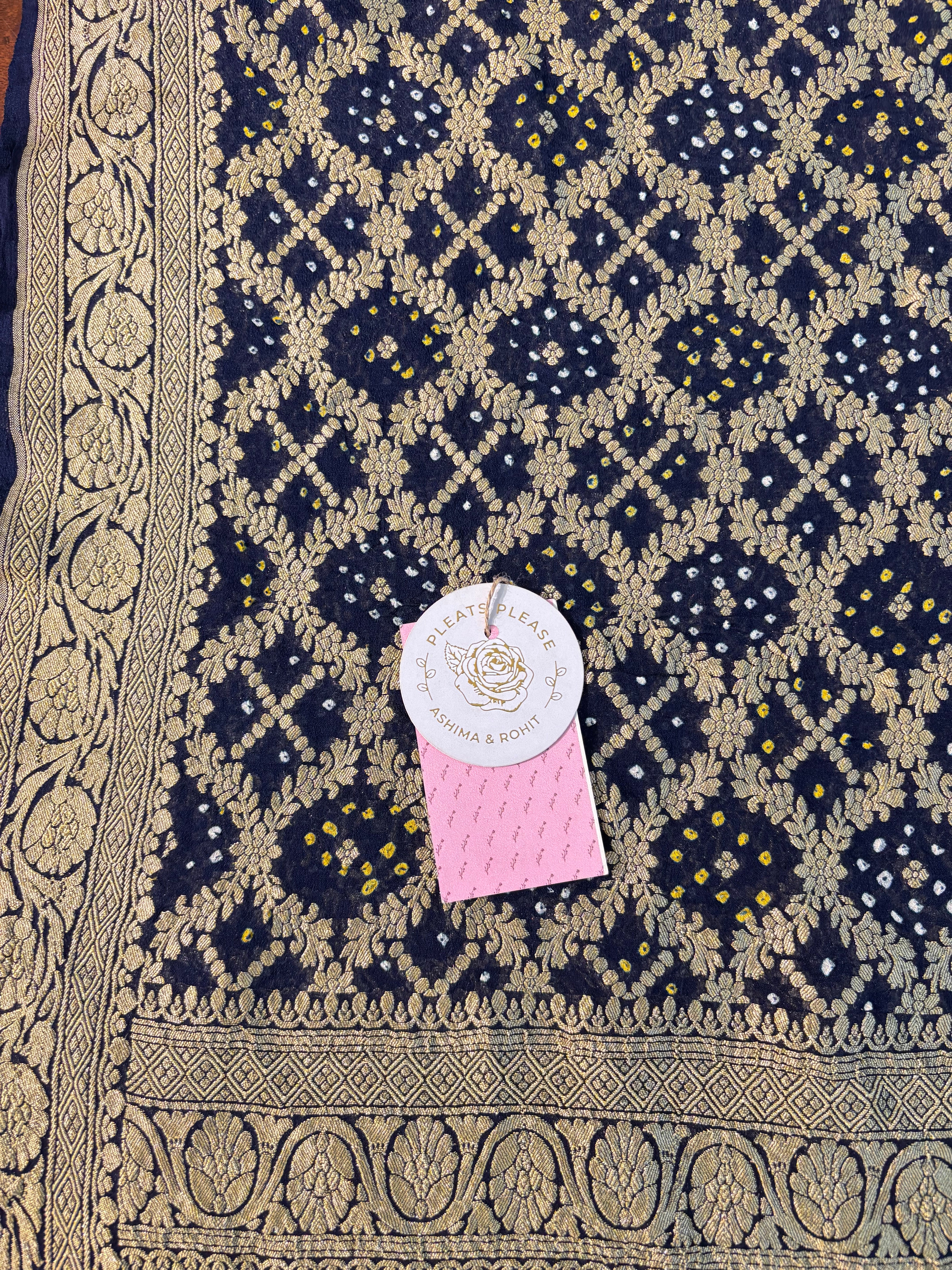 Navy Blue Khaddi Georgette Bandhej Neemzari Dupatta