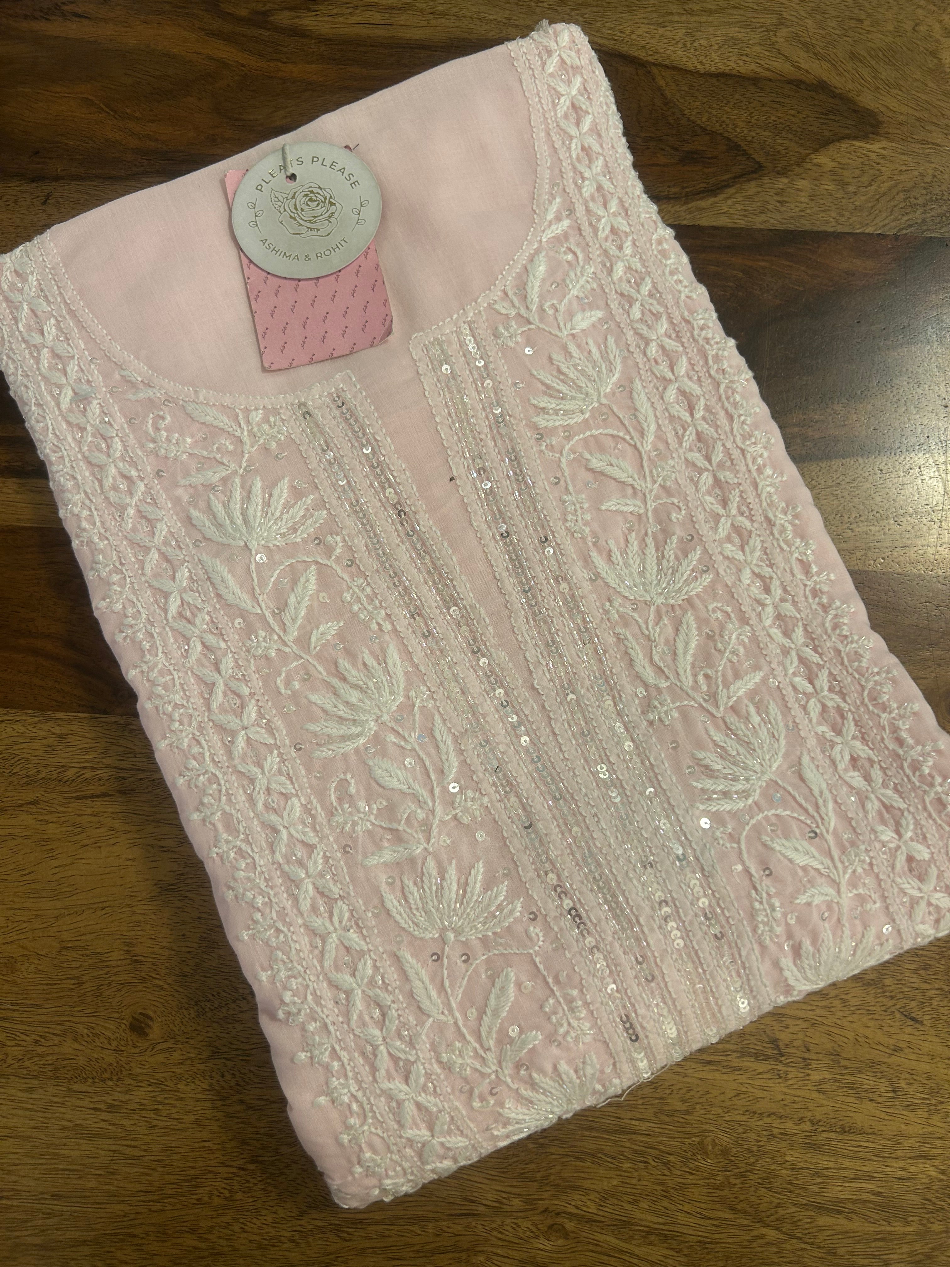 Powder Pink Mulmul Chikankari Kurta