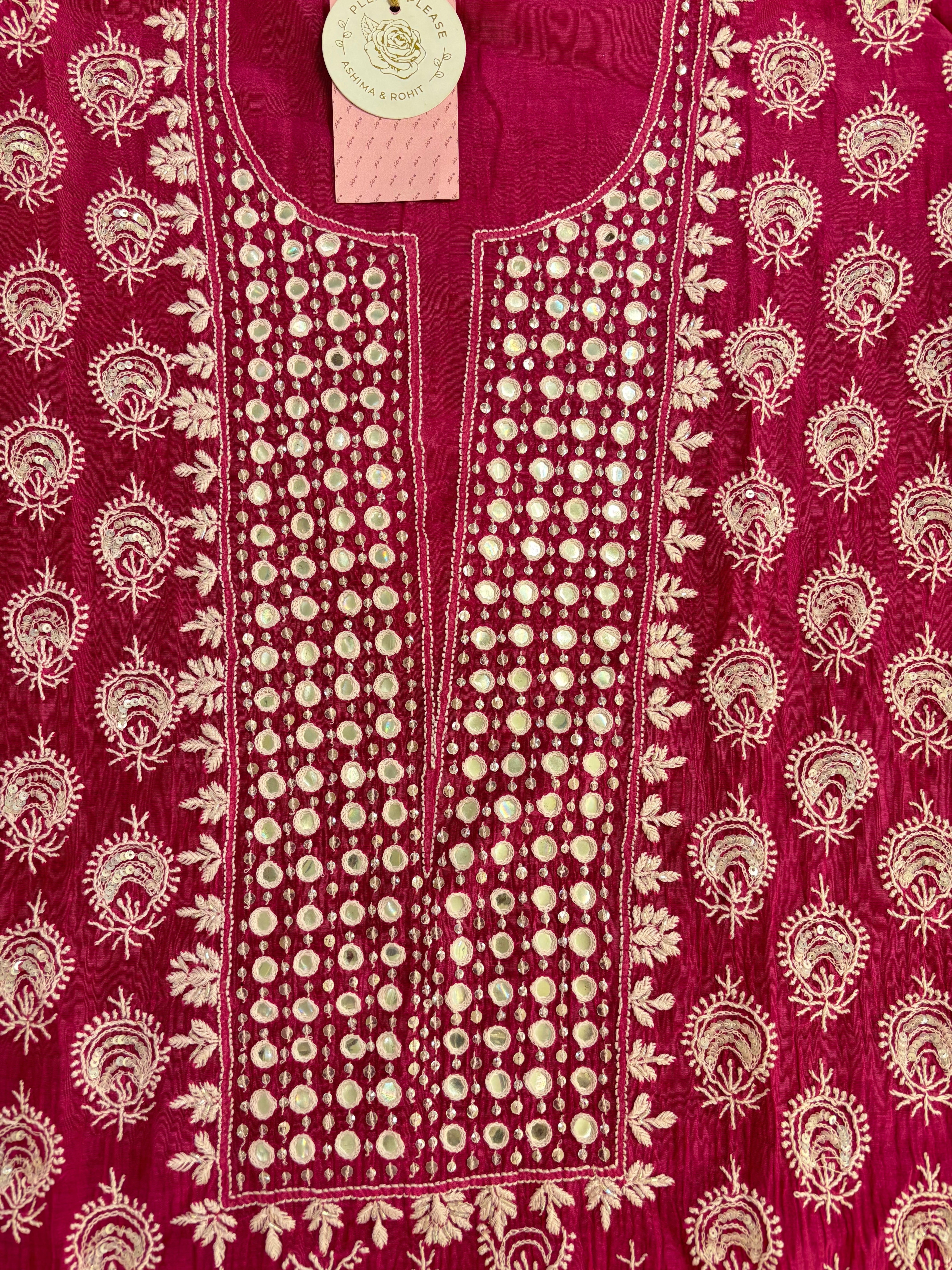 Magenta Chanderi Mul Chikankari Kurta & Dupatta