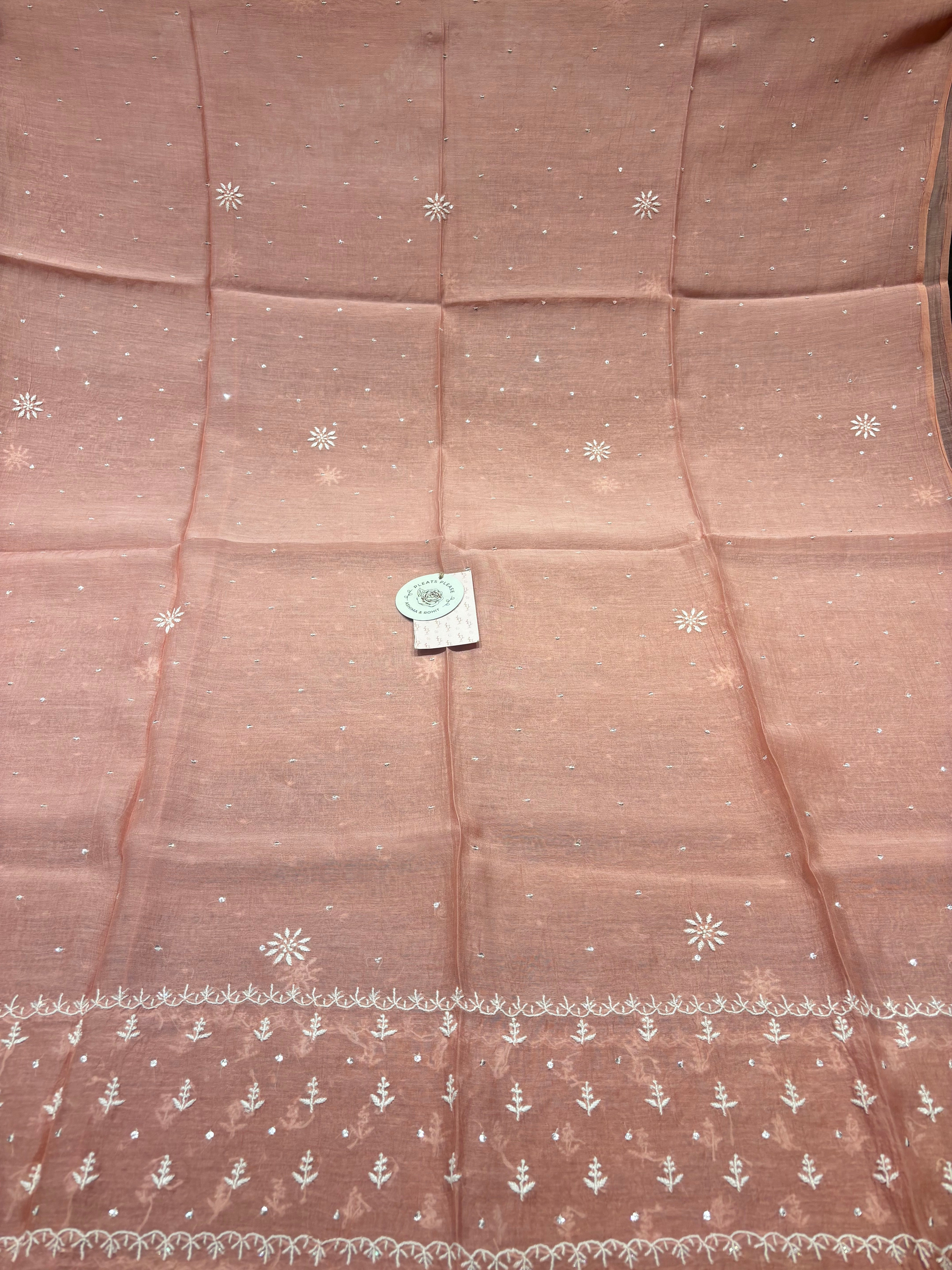 Rosegold Chanderi Mul Chikankari Anarkali & Dupatta Set