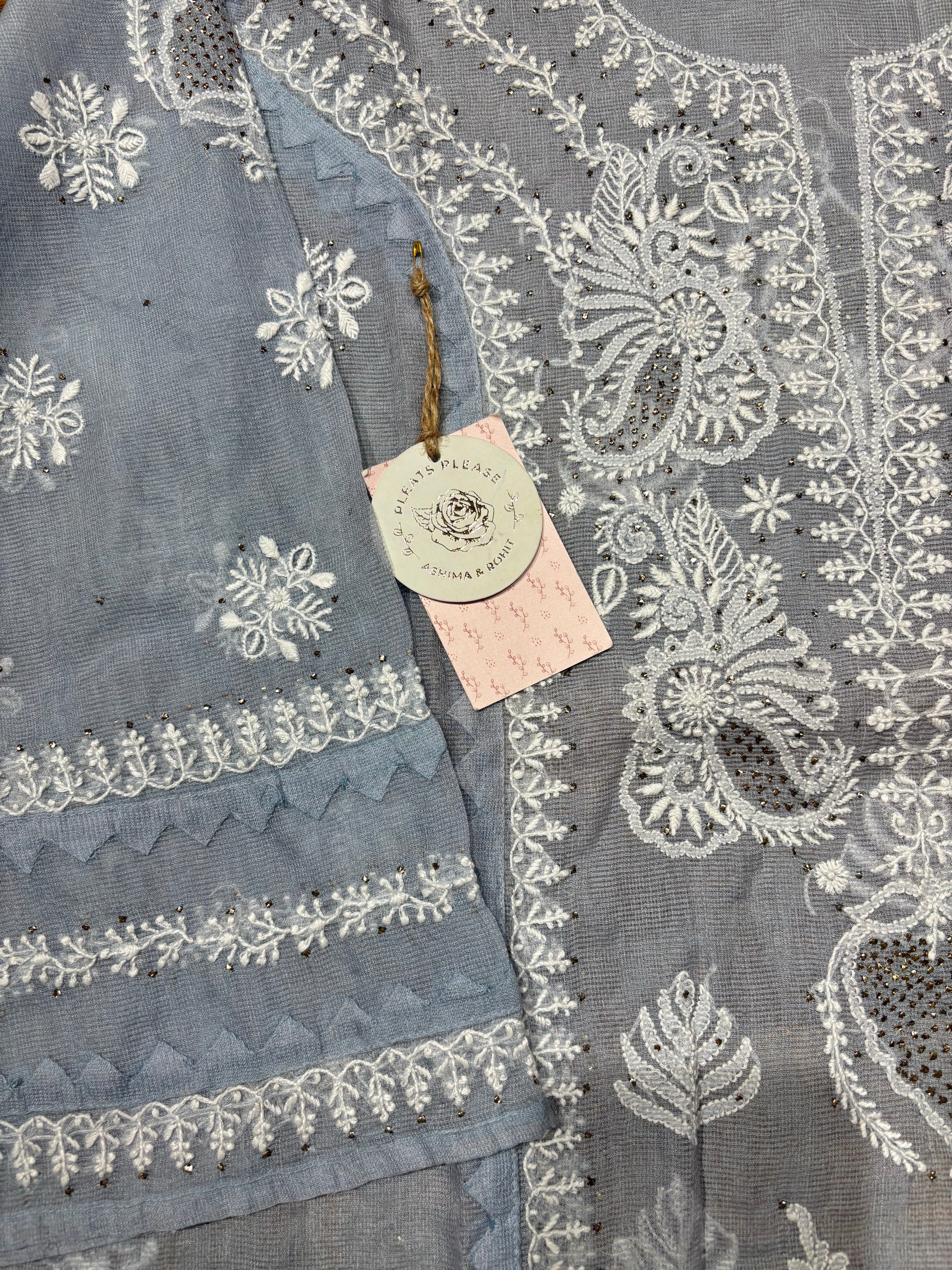 Blue Kota Doria Chikankari Kurta