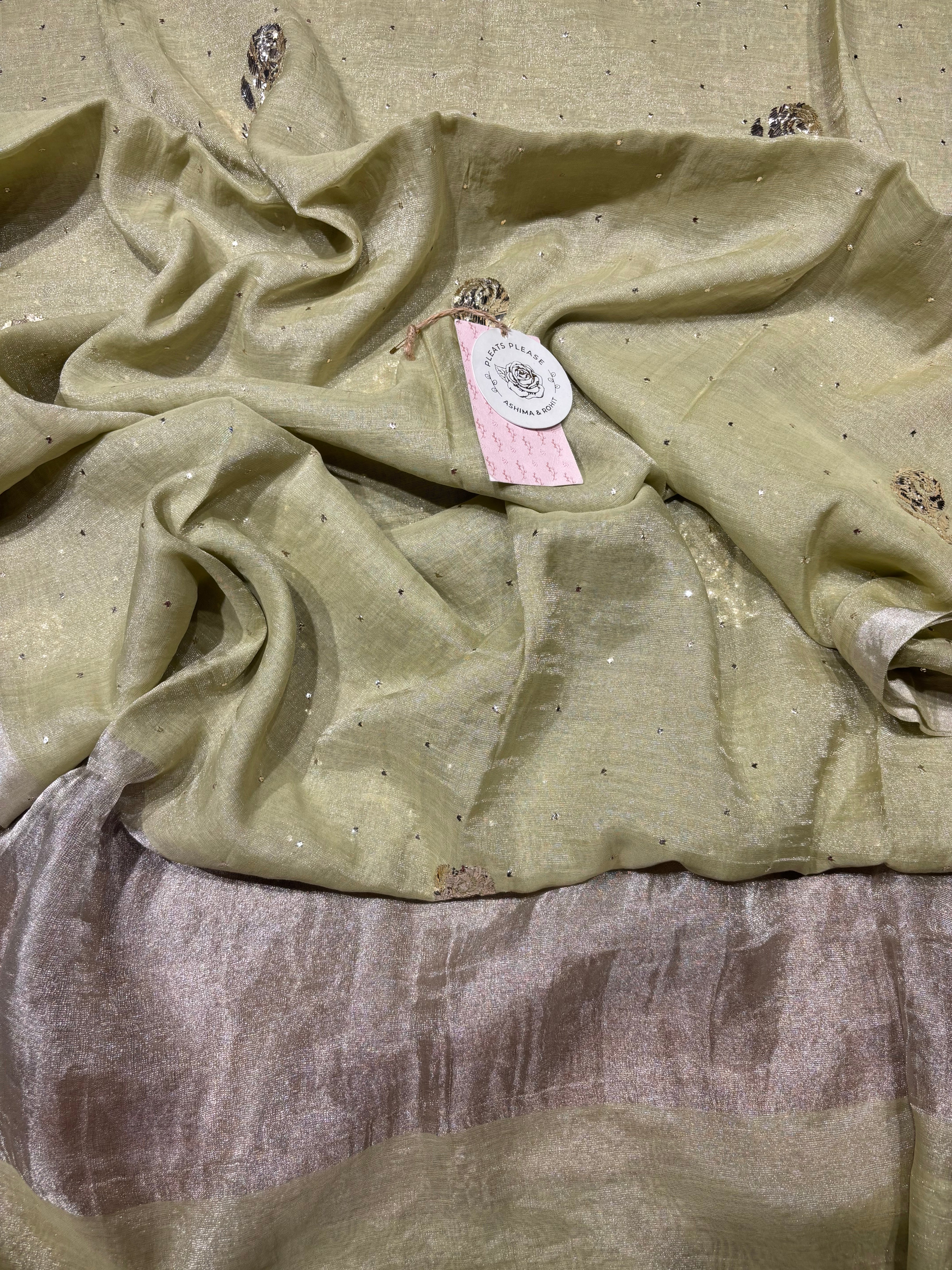 Pistachio Green Pure And Premium Tissue Mukaish Kurta And Dupatta Fabric