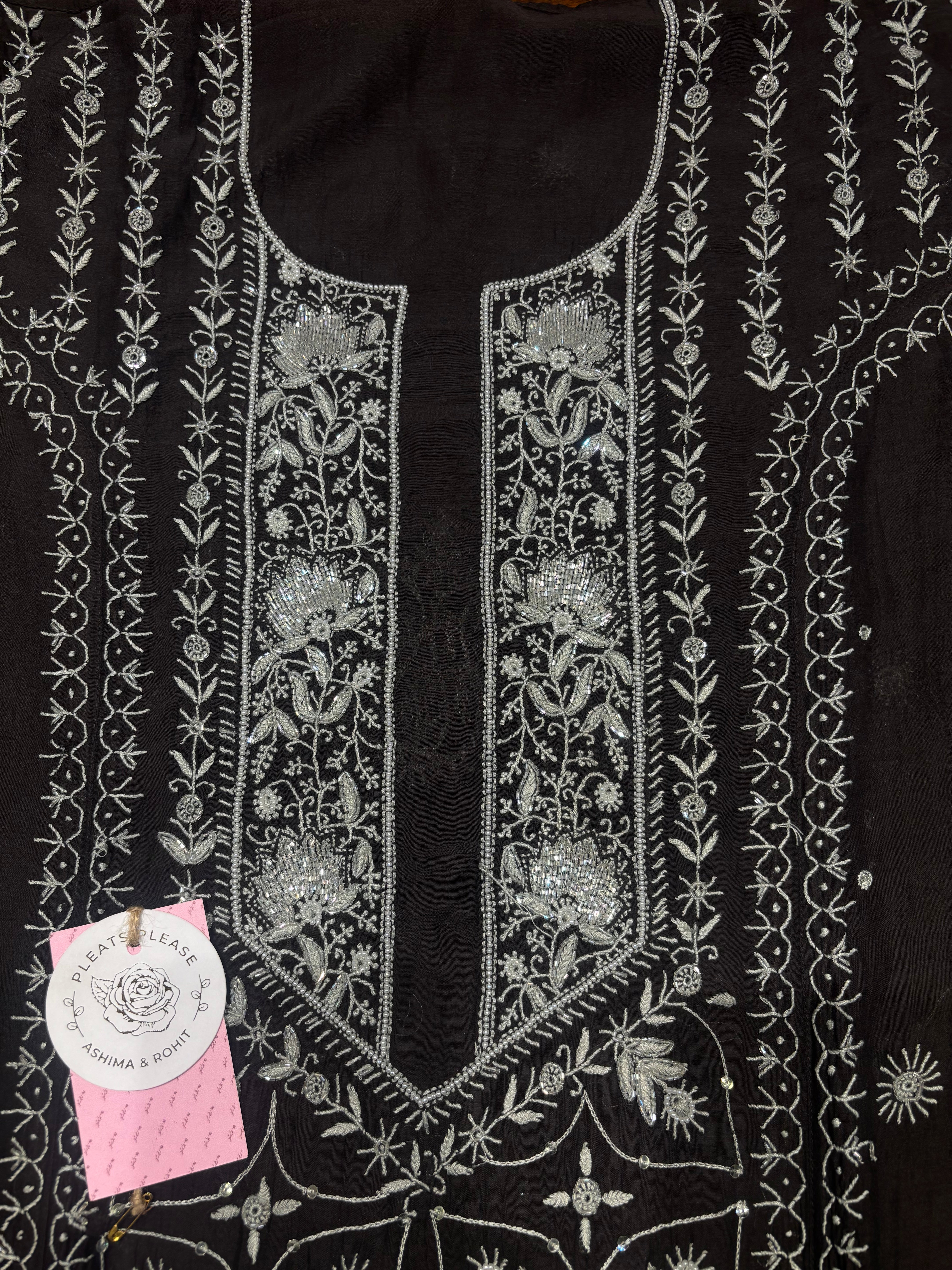 Black Chanderi Mul Chikankari Kurta & Dupatta Set