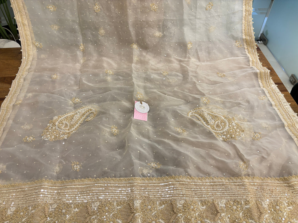 Ivory Pure & Premium Organza Chikankari Anarkali & Dupatta Set - Pleats PleaseChikankari