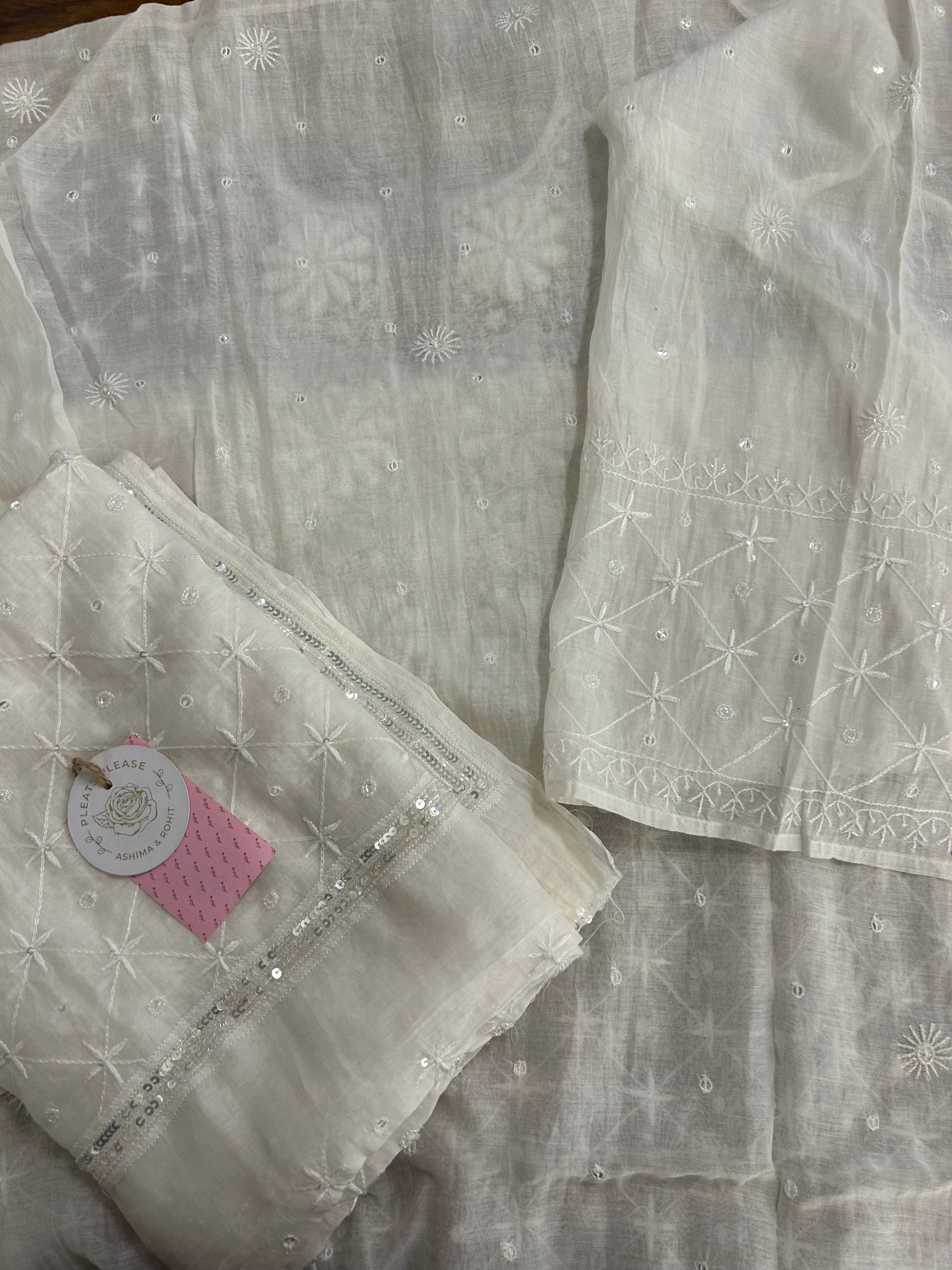 Dyeable Chanderi Mul Chikankari Kurta & Dupatta
